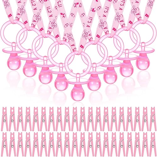 Miniatura 1 de Coume 48 chupones acrílicos para bebé, collar, chupete de bebé, recuerdos de fiesta, 48 pines de ropa, pinzas de plástico para decoración de baby