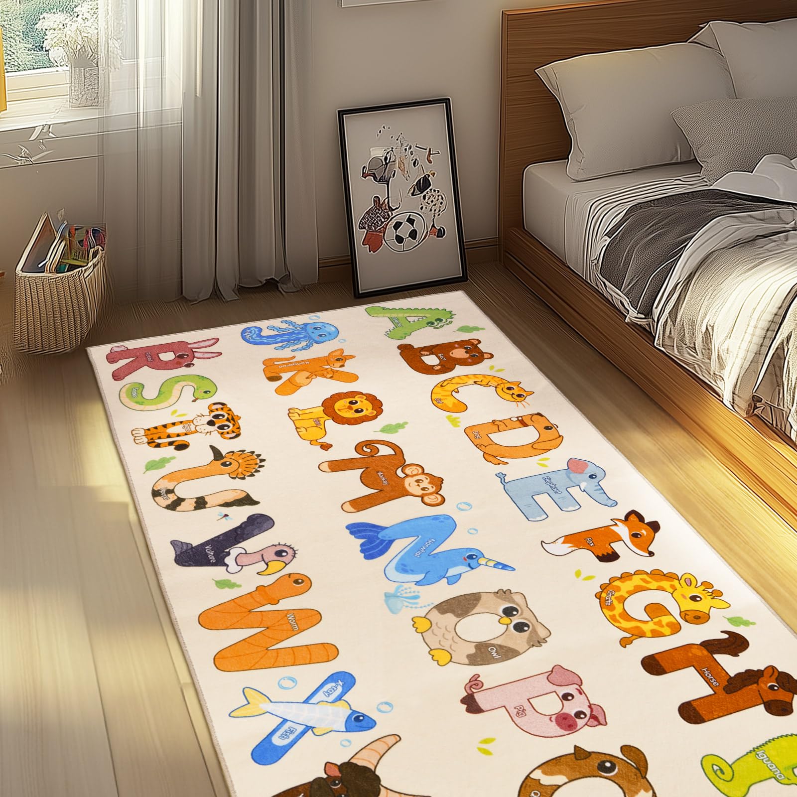 GthreeD Kids Rugs for Playroom, Soft & Non-Slip 80x150 cm Educational Rug for Learning ABC Alphabet & Animals - Image 2