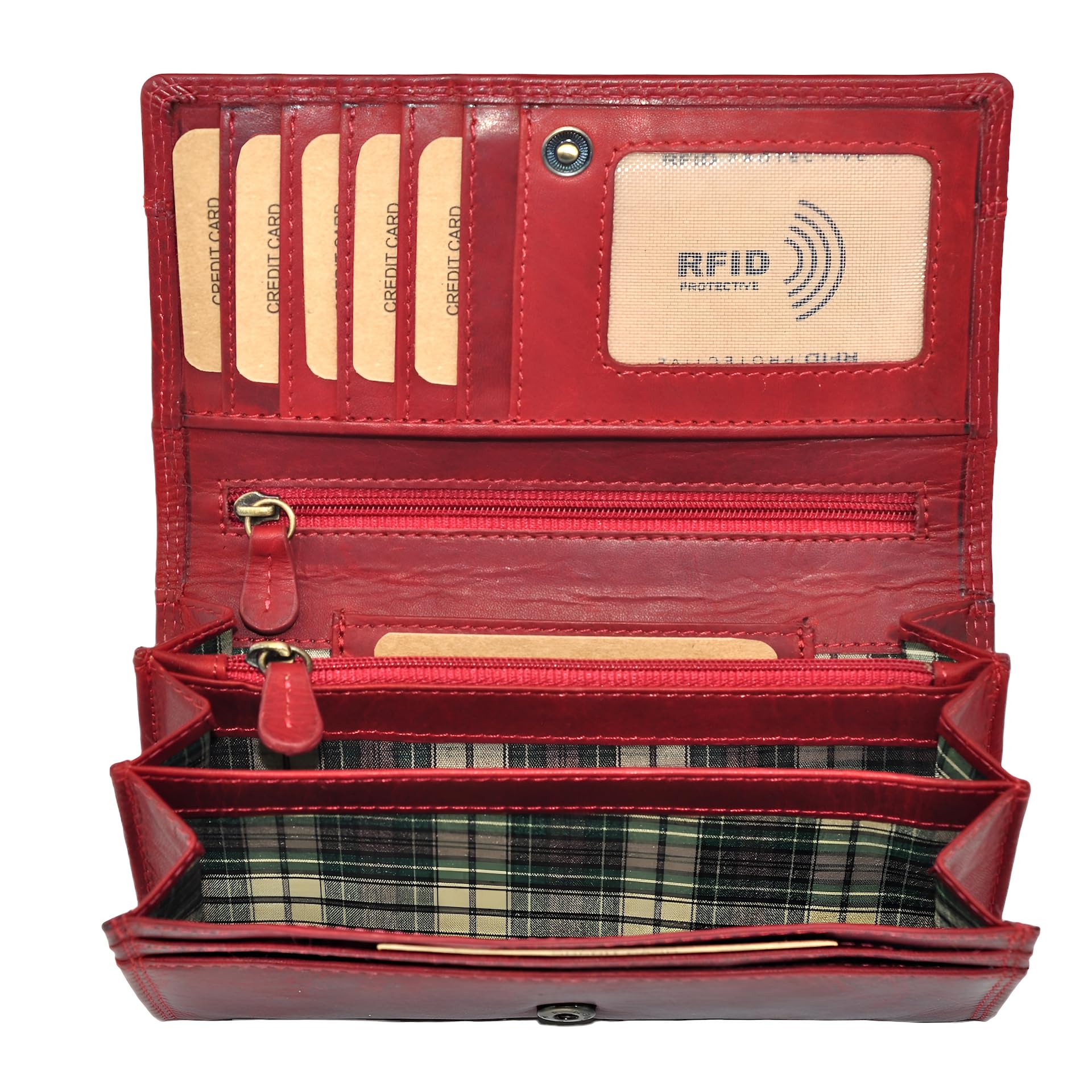 Benthill Cartera Mujer Piel Con Protección RFID - Billetera Larga Vintage - Monedero Incl. Caja de Regalo, Color: Rojo