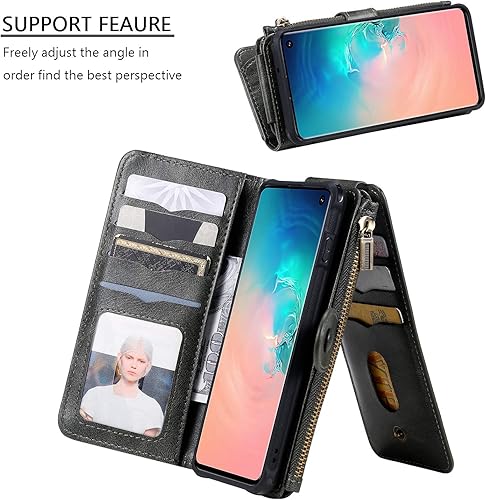 Miniatura 3 de Asuwish Funda de teléfono para Samsung Galaxy S10 con cremallera, funda desmontable con protector de pantalla de vidrio templado y tarjetero de