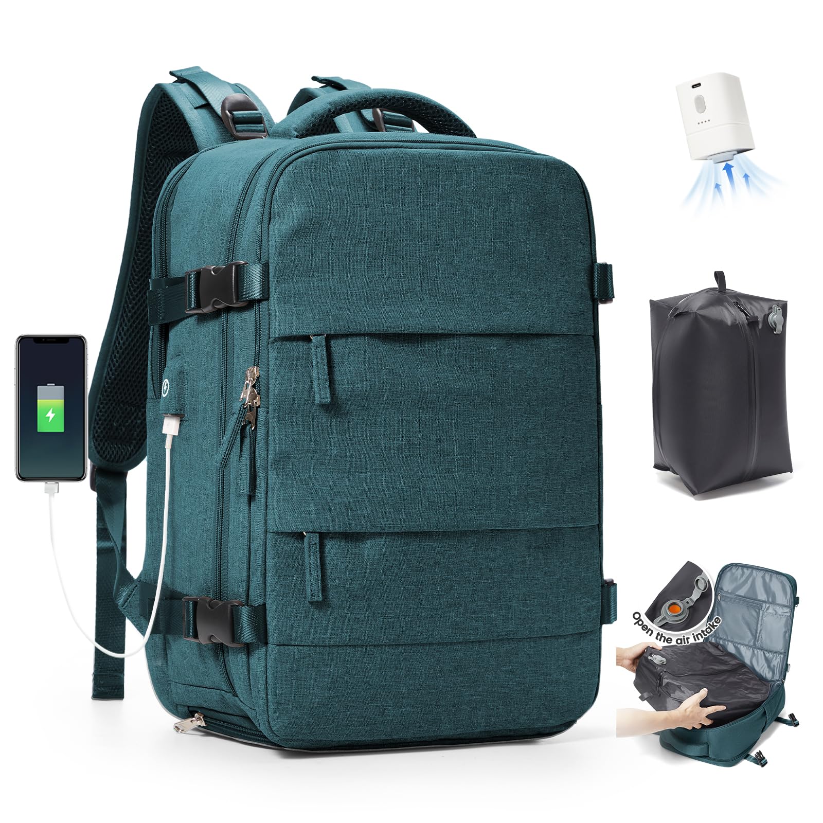 SZLX Zaino Ryanair 40x30x20 Sottovuoto con Pompa Zaino Ryanair 40x20x25 Donna Zaino da Viaggio Wizzair Bagaglio a Mano Uomo per Laptop da 14 Pollici Borse da Cabina 45x36x20 Easyjet con Porta Scarpe