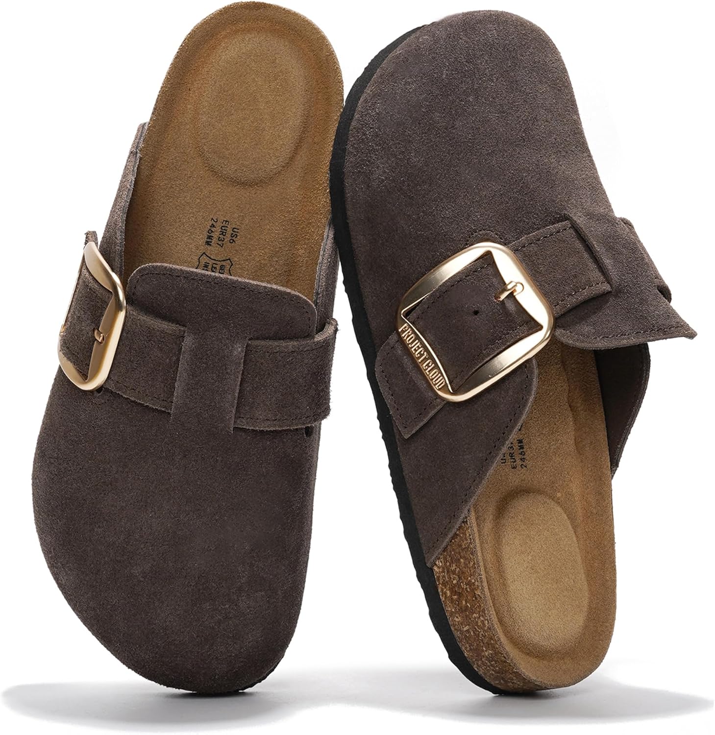 Project Cloud Genuine Leather Clogs for Women Shoes – Memory Foam Insole, Non-Slip & Natural Cork Footbed Arch Support Big Buckle Womens Clogs and Mules for Women Footwear (Manchester)