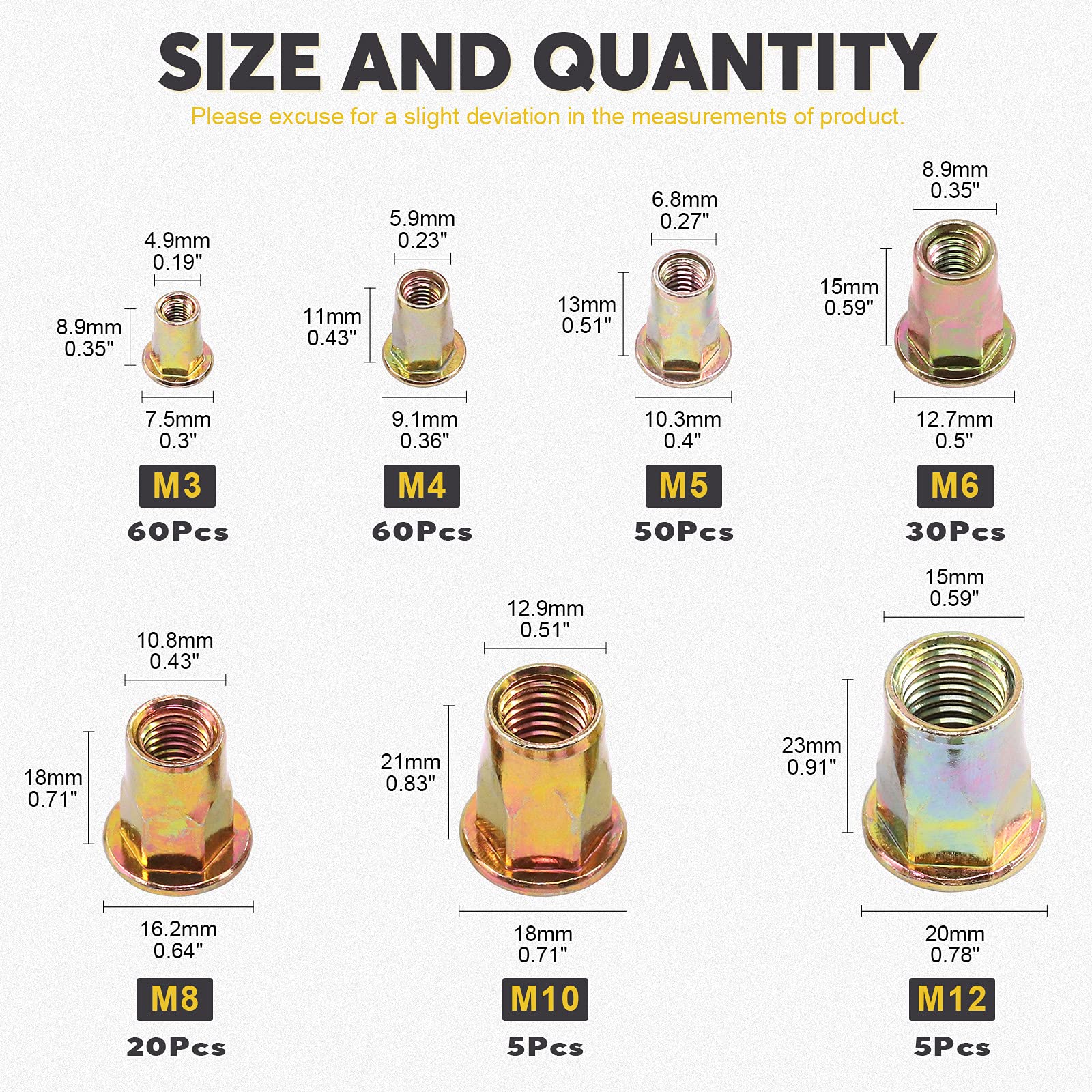 Mardatt Strebenkanal-Muttern Set - 40 Stück M6 M8 M10 M12 Ohne Feder