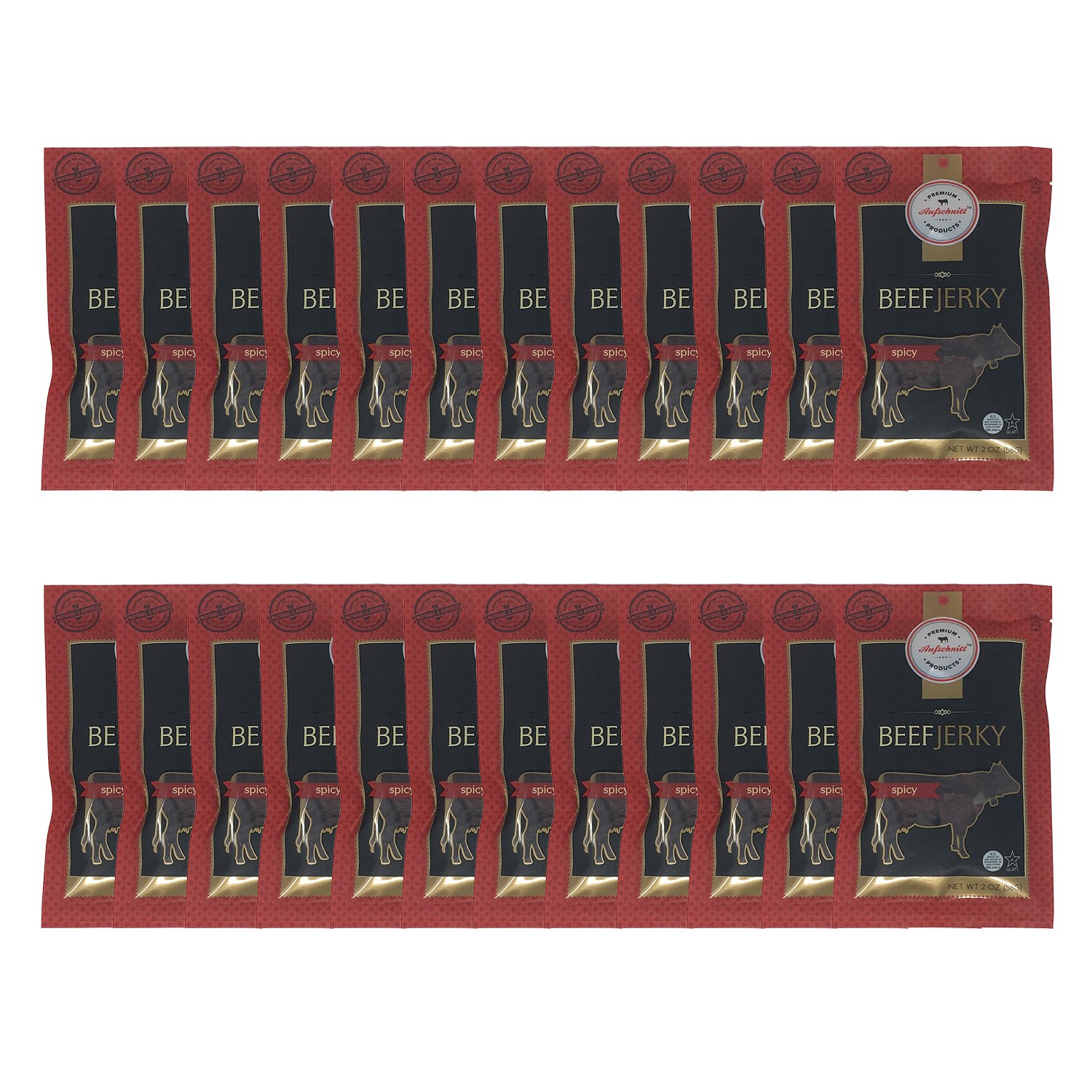 Aufschnitt Grass Fed Beef Jerky - Low Sodium, Certified Kosher - Made in USA - Keto Friendly - 24 Pack, Spicy