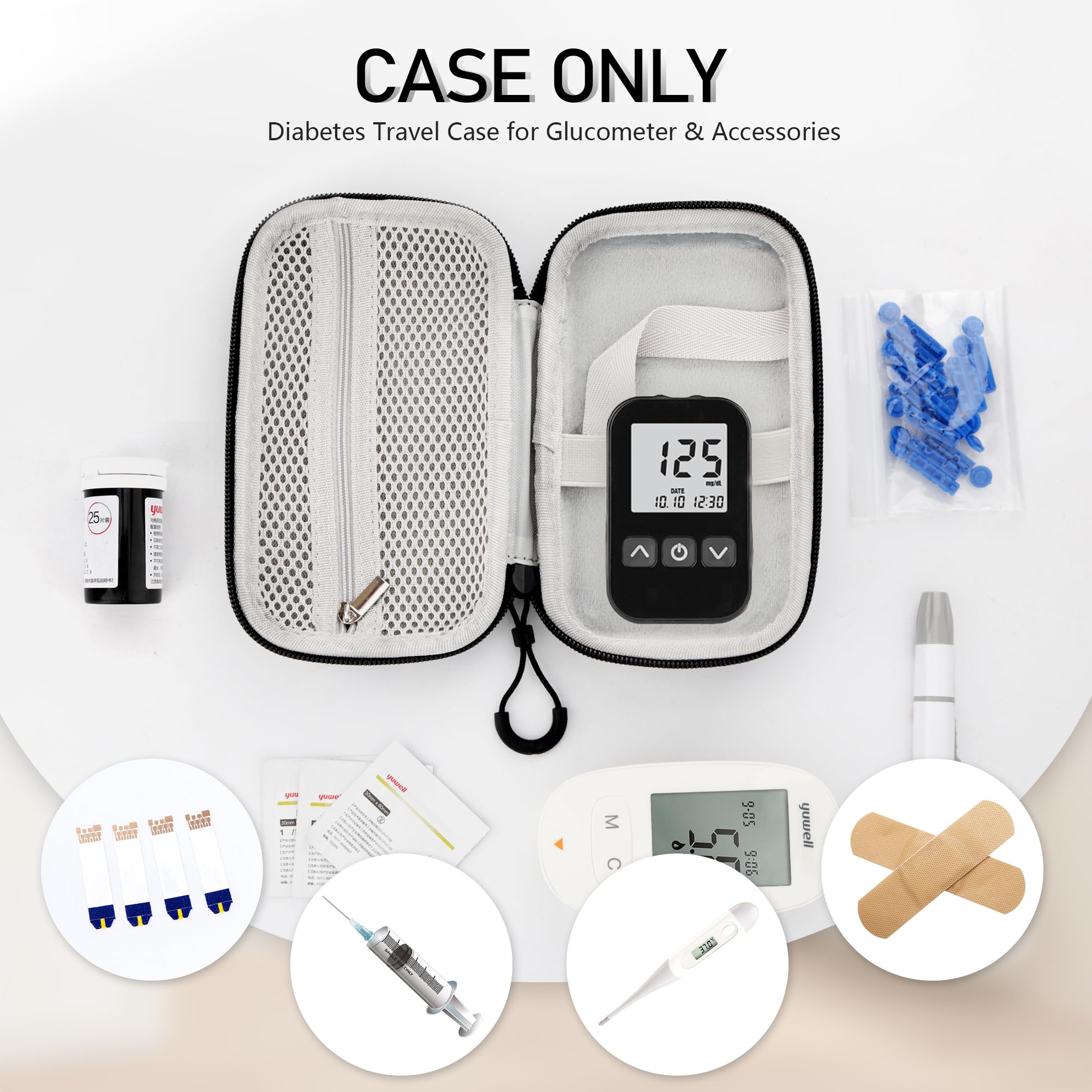 Torba dla Diabetyków, Glucose Meter Bag na Glukometr, Paski Testowe i Nakłuwacze, Futerał na Glukometr z Wodoodporny, Organizer do Codziennego Użytku i Podróży (Czarny)