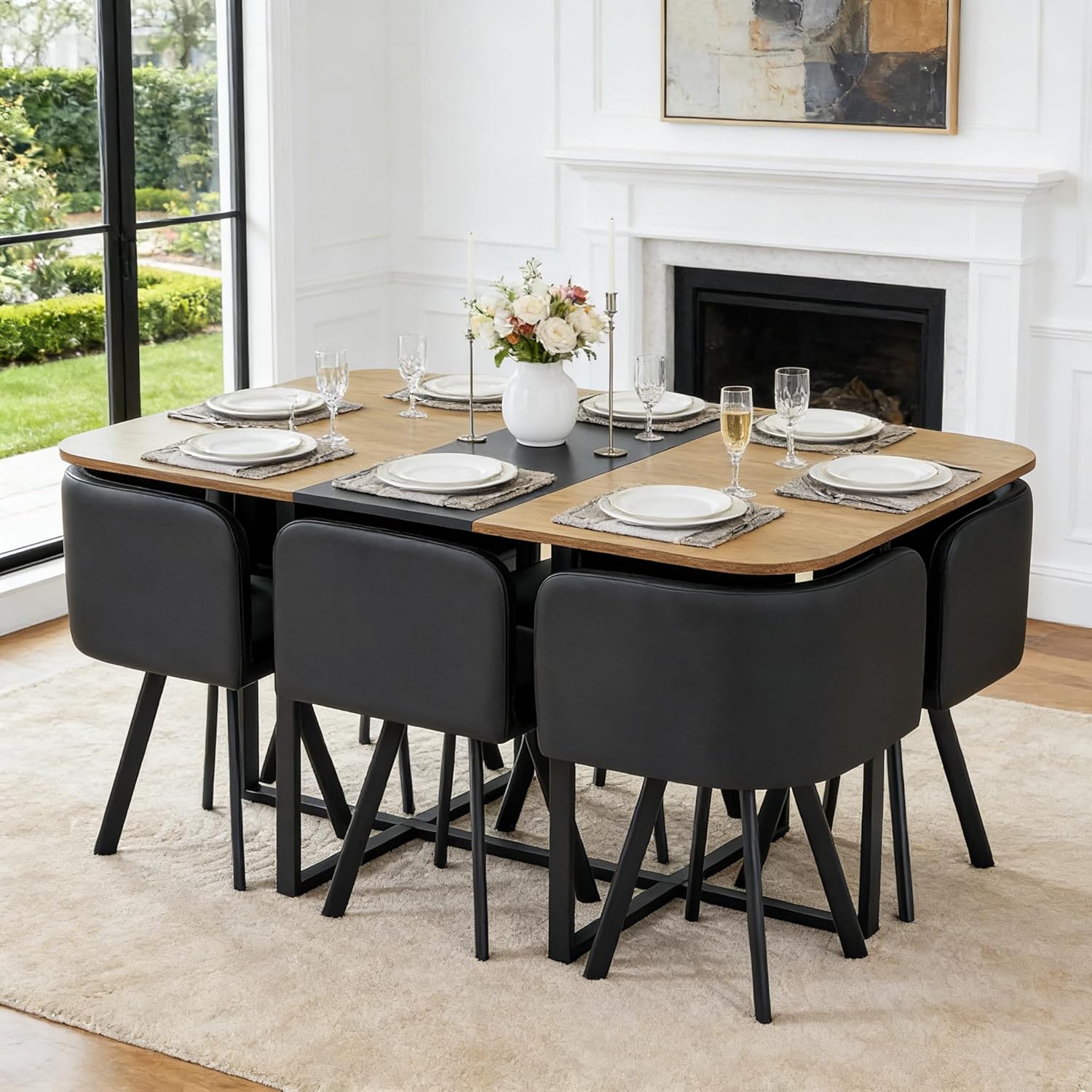 7-Piece Dining Table Set for 6,Modern Dining Room Table Set