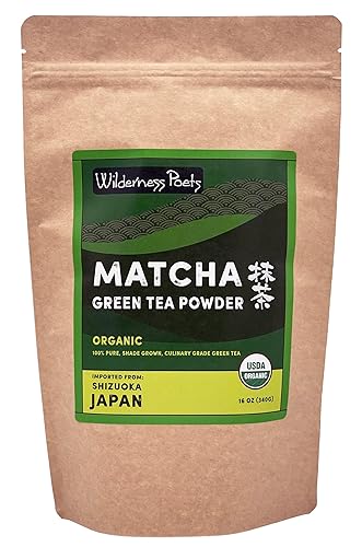 Wilderness Poets, Té verde matcha orgánico en polvo, grado culinario, de Shizuoka Japón (16 onzas - 1 libra)