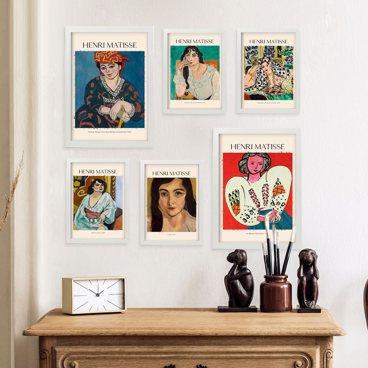 Nacnic Poster set di 6 Henri Matisse Collezione di opere d'arte, Quadri decorativi per il tuo salotto, camera da letto, casa. Stampe d'arte da parete. A4 and A3 with White Frames