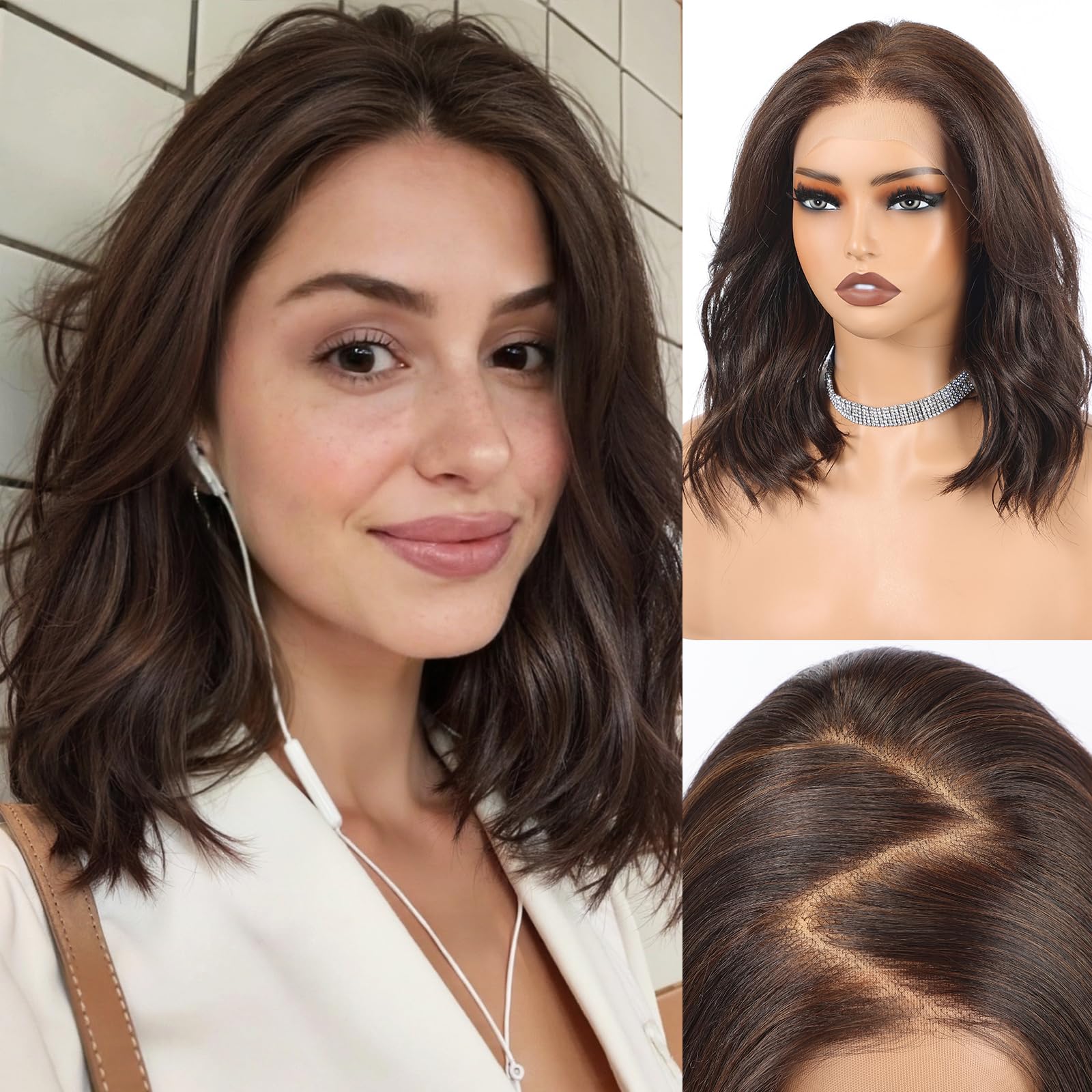 HAIRCUBE 13x6 HD Lace Front Wig for Women, 16-Inch Heat Resistant Synthetic Wavy Hair, Shoulder Length Glueless Lace Wigs for Daily, Party&Date (Brown) 13*6 Lac