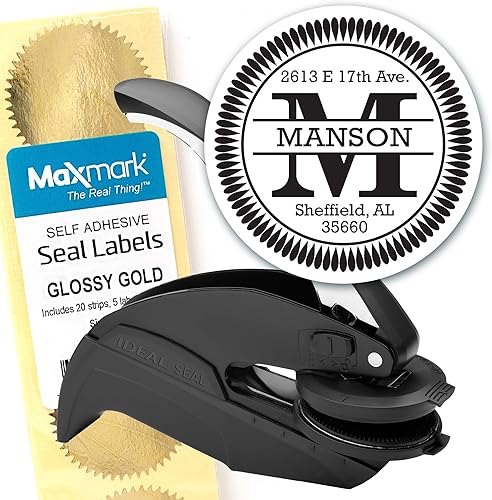 Embosser de dirección con monograma personalizado, sello redondo personalizado con 50 etiquetas de sello, estilo EM002