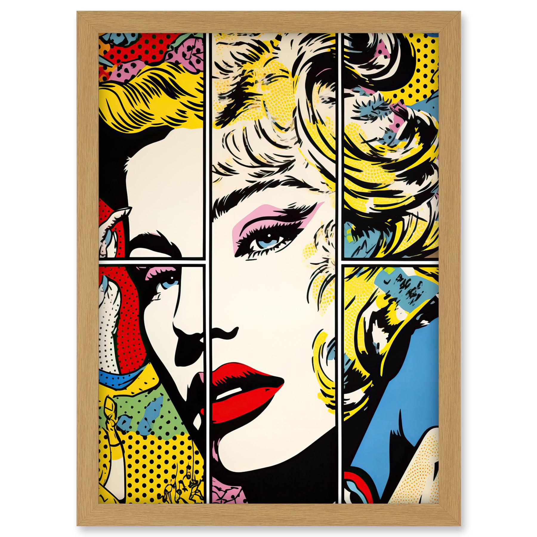 Artery8 Woman Comic Book Strip Style Face Vibrant Portrait Bedroom Decor Teen Halftone Artwork Framed A3 Wall Art Print