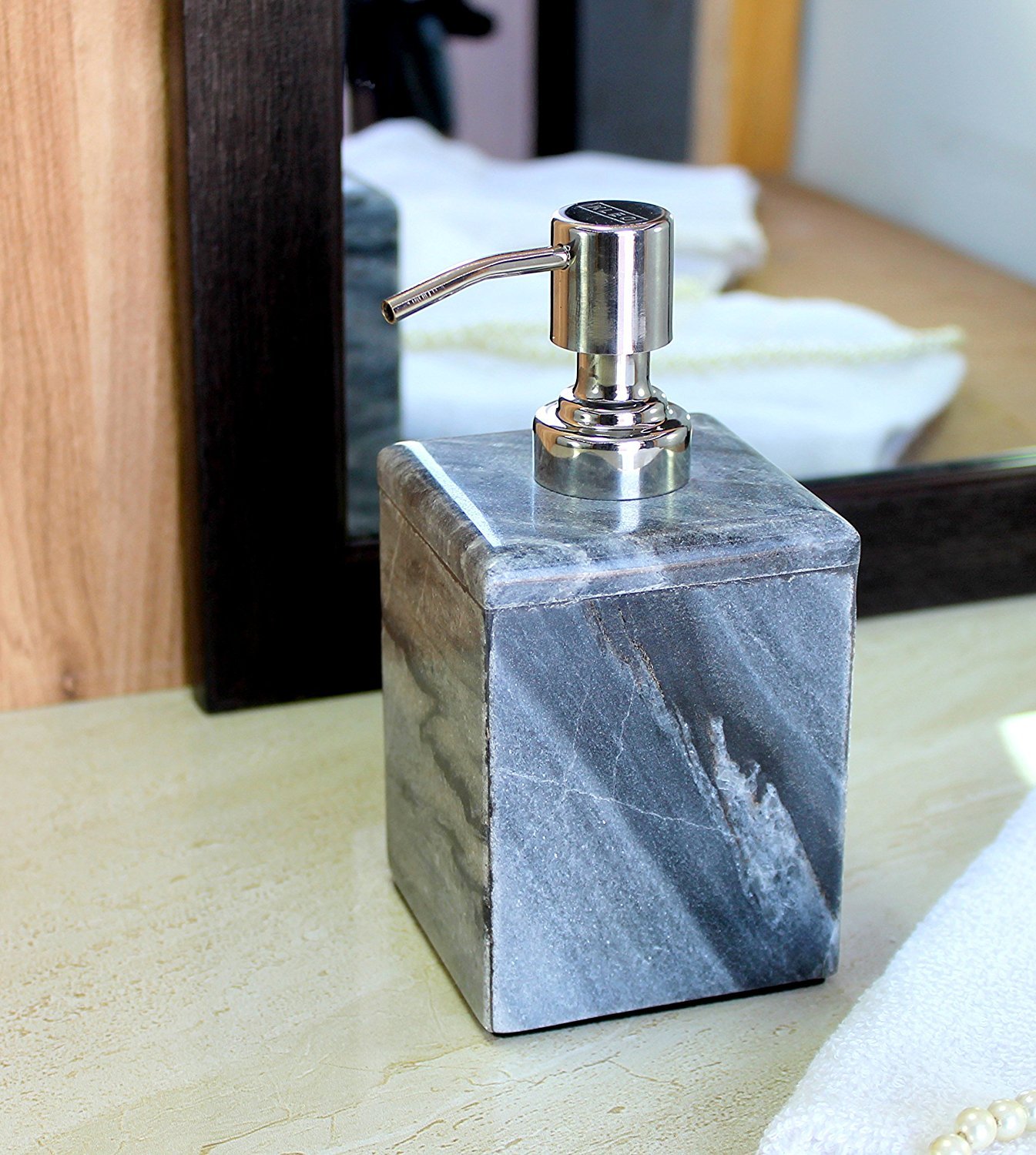 KLEO Marble Soap Dispenser - Made of Natural Marble Stone - Bath Bathroom Accessories Lotion Dispenser (Black) - Image 2 thumbnail