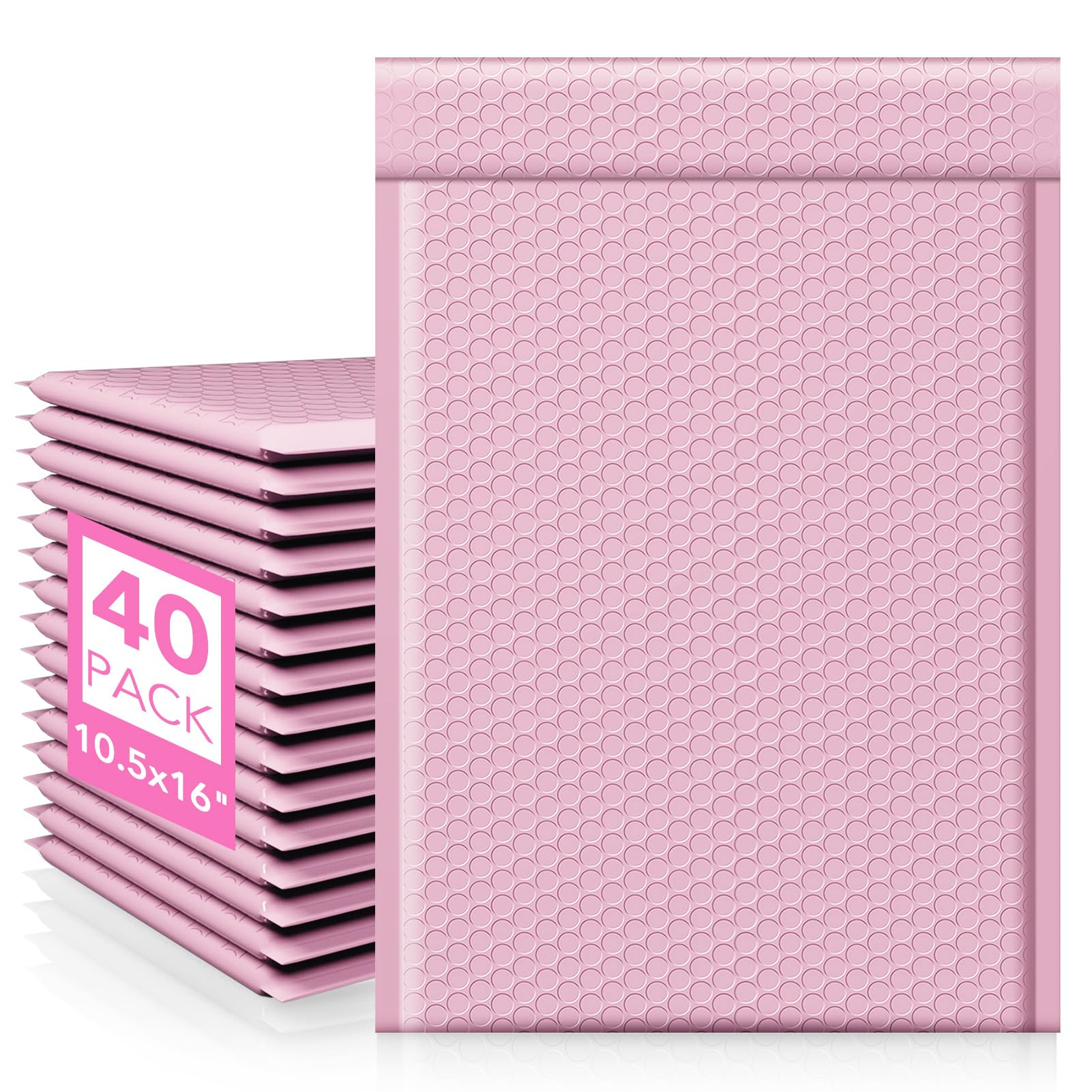 Fuxury Large Bubble Mailers 10.5x16 Inch 40 Pack Thick Padded Envelopes Opaque Mailing Envelopes Bubble Padded Mailers Shipping Bags for Packaging Small Business #5 Light Pink