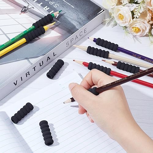 Miniatura 6 de GORGECRAFT 60 empuñaduras de espuma para lápices, color negro, soporte para bolígrafo, esponja, dibujo para adultos, artritis, escritura, aliviar la
