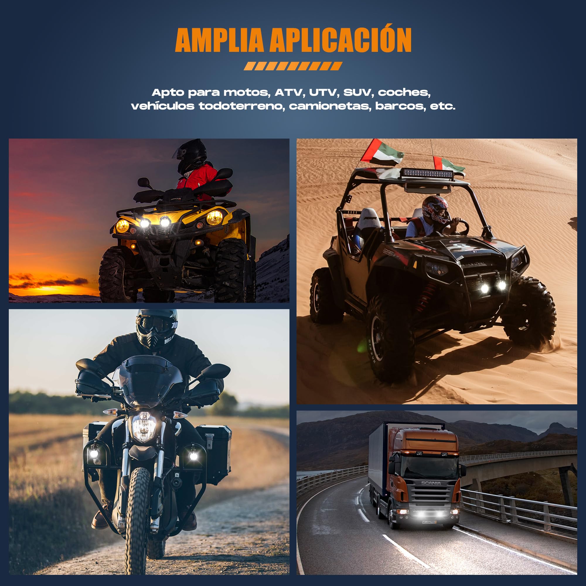 Future Eyes Faros Antiniebla LED para Moto, Foco Auxiliar de 60W con Giro de 360°, Luz Larga/Luz Corta, Luces Impermeables para Conducción Nocturna, ATV, UTV y Faros de Motocicleta