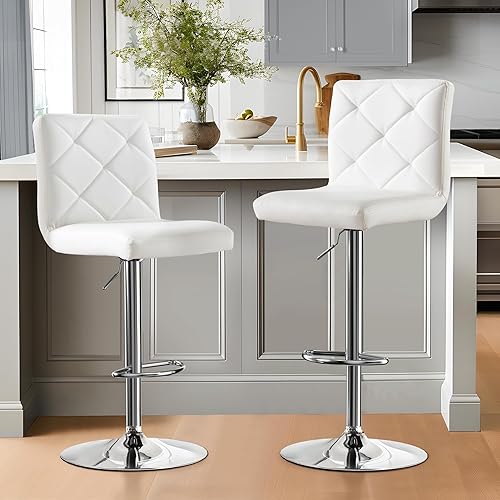 Miniatura 12 de NicBex Taburetes de bar giratorios modernos de piel sintética ajustables, taburetes de bar para isla de cocina, juego de 2, (color gris)