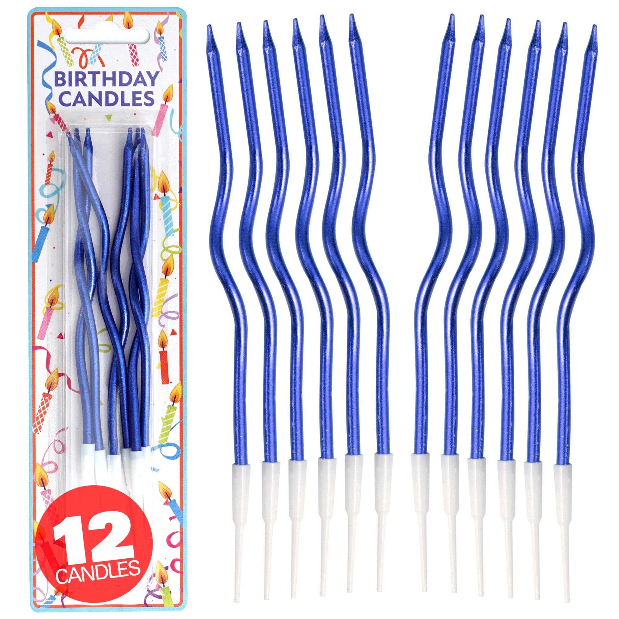 12 Count Blue Spiral Metallic Birthday Candles, Cake Candles, Birthday Parties, Wedding Party, Spiral Candles, Gold Birthday Candles