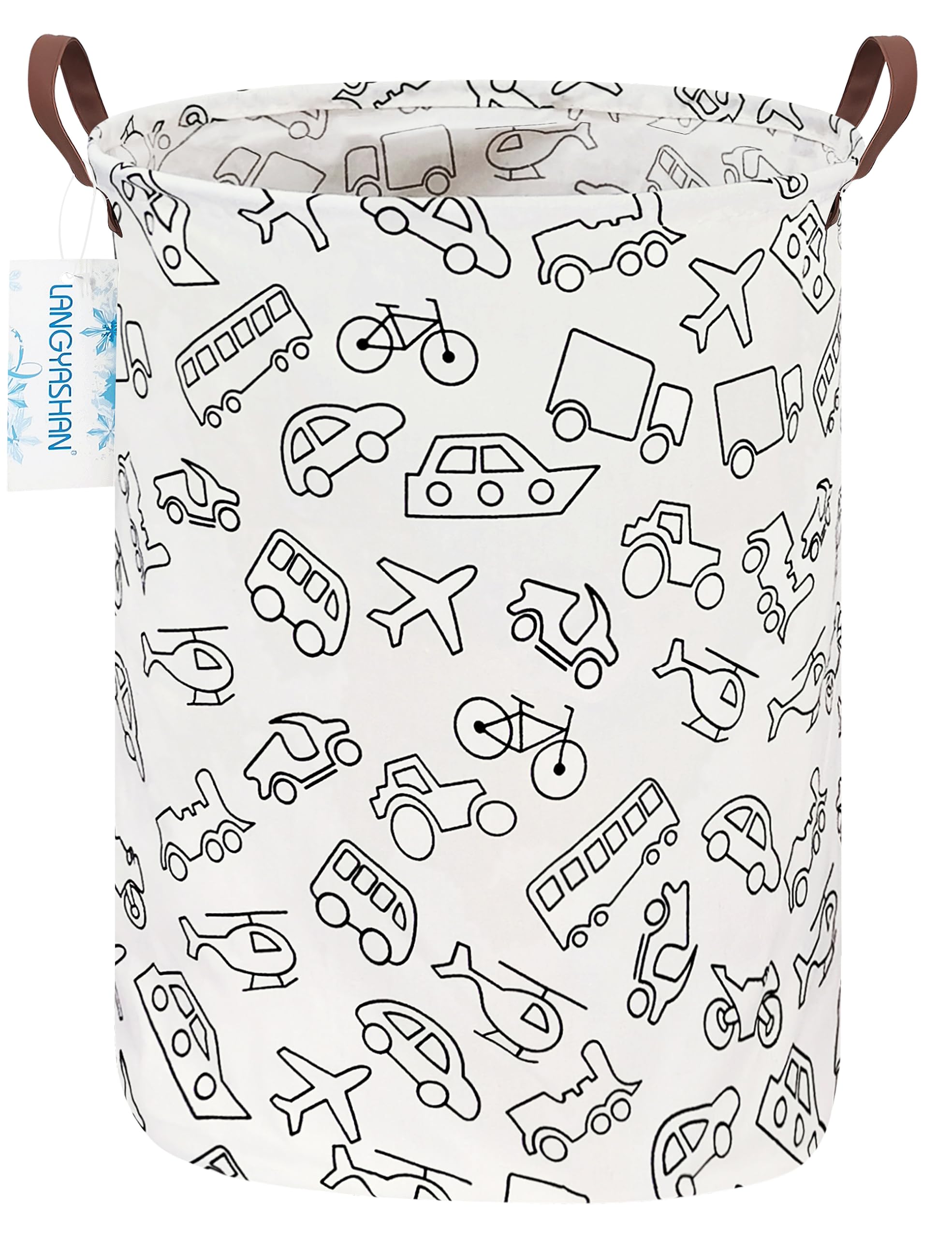 LANGYASHAN Laundry Basket Canvas Fabric Collapsible Organizer Basket for Storage Bin Toy Bins Gift Baskets Bedroom Clothes Children Nursery Hamper (Vehicle)