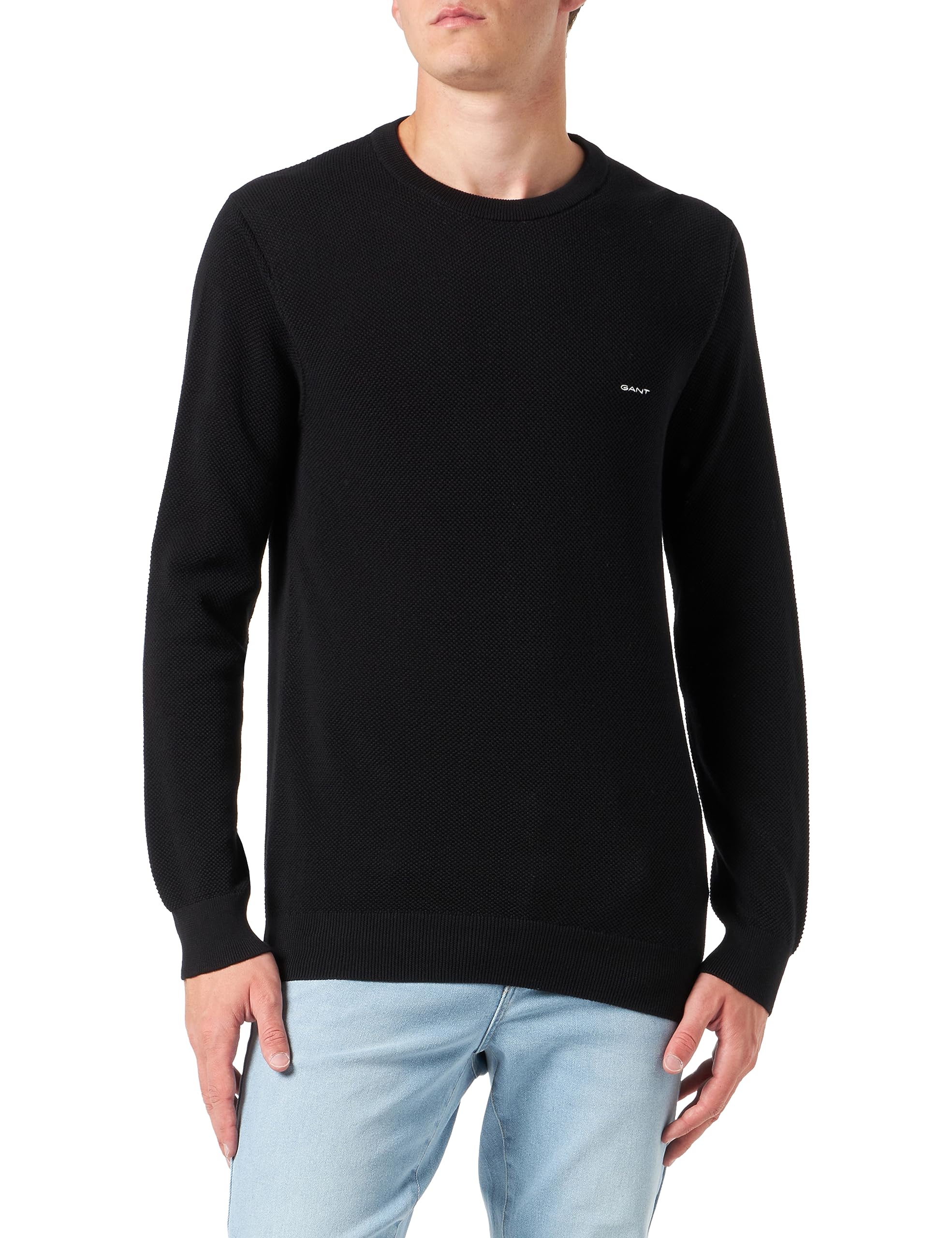 Gant Herren Cotton Pique C-Neck Pullover, Schwarz, L EU