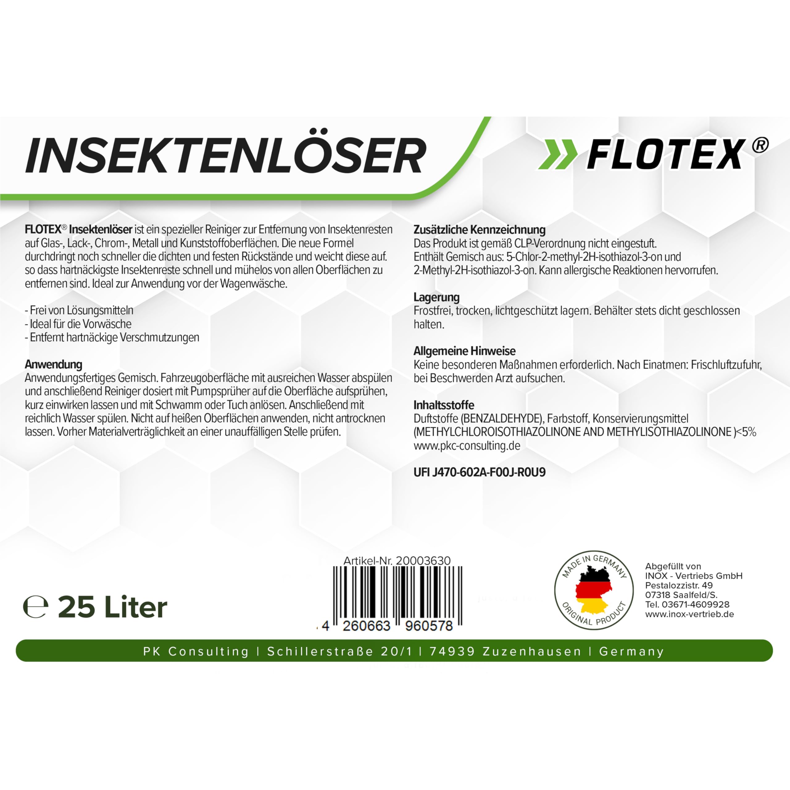 Profi Insektenentferner Auto - 25L I Insektenlöser für Auto & Motorrad - Ideal für Glas, Kunststoff, Lack & Chrom I Lackschonender KFZ Insektenentferner- Für optimale Vorwäsche