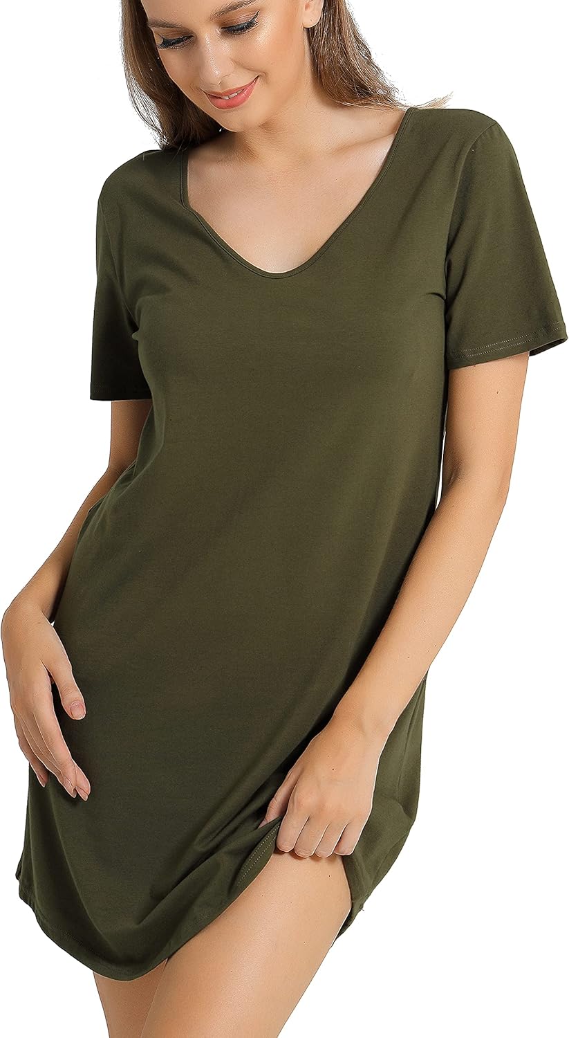 Chamllymers Cotton Sleep Shirts for Women Soft Sleepwear Loose Fit Night Shirts V-neck Nightwear