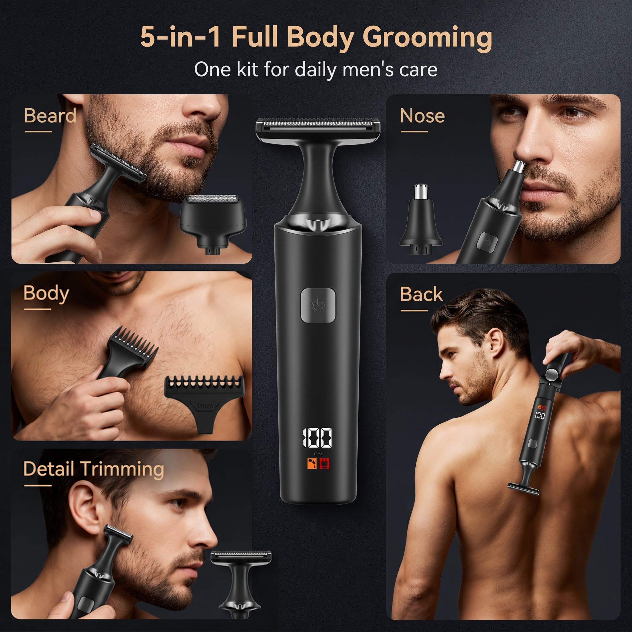 5 in 1 Rasoio Elettrico Corpo Uomo Manico Estensibile Rasoio Intimo Uomo