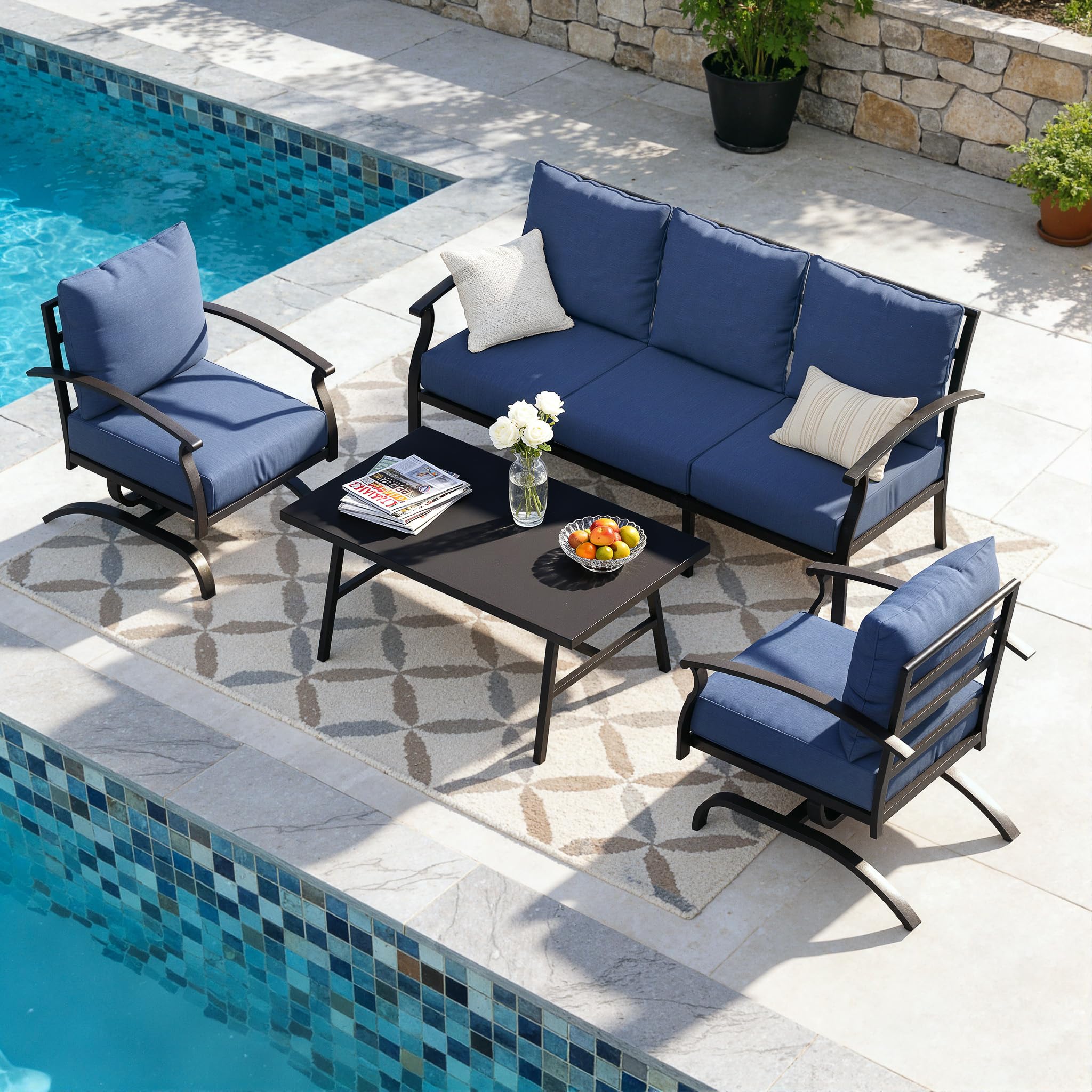 Kullavik 4-piece metal outdoor patio sectional sofa set in blue