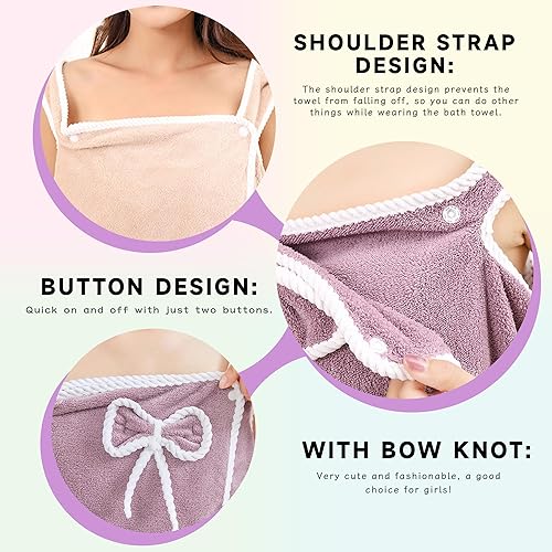 Miniatura 5 de YUNAI Toalla de baño con correas para mujeres y niñas, secado rápido, ahorro de tiempo, spa, gimnasio, sauna, toalla de baño, bata envolvente para