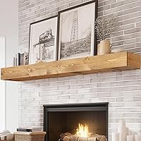 Handcrafted 72x8x5 Rustic Solid Wood Fireplace Mantel - Wall Mounted Floating Shelf with Hidden Heavy Duty Brackets (Natural)