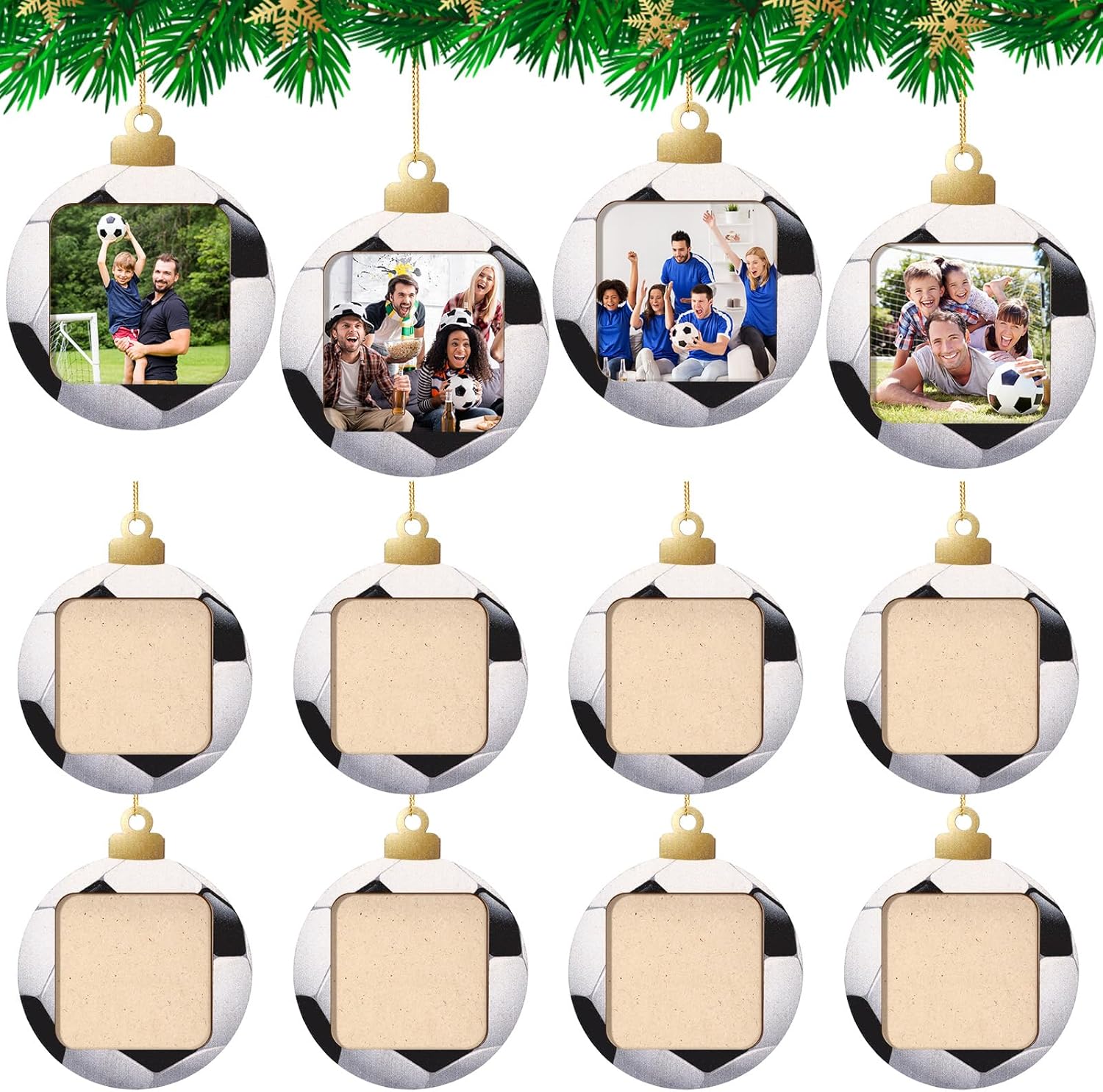 12 Pcs Soccer Sports Ornaments for Decorations Personalized Soccer Picture Holder Ornament Wooden Picture Frames Photo Ornament Gifts for Sports Player Team Keepsake Party Favors