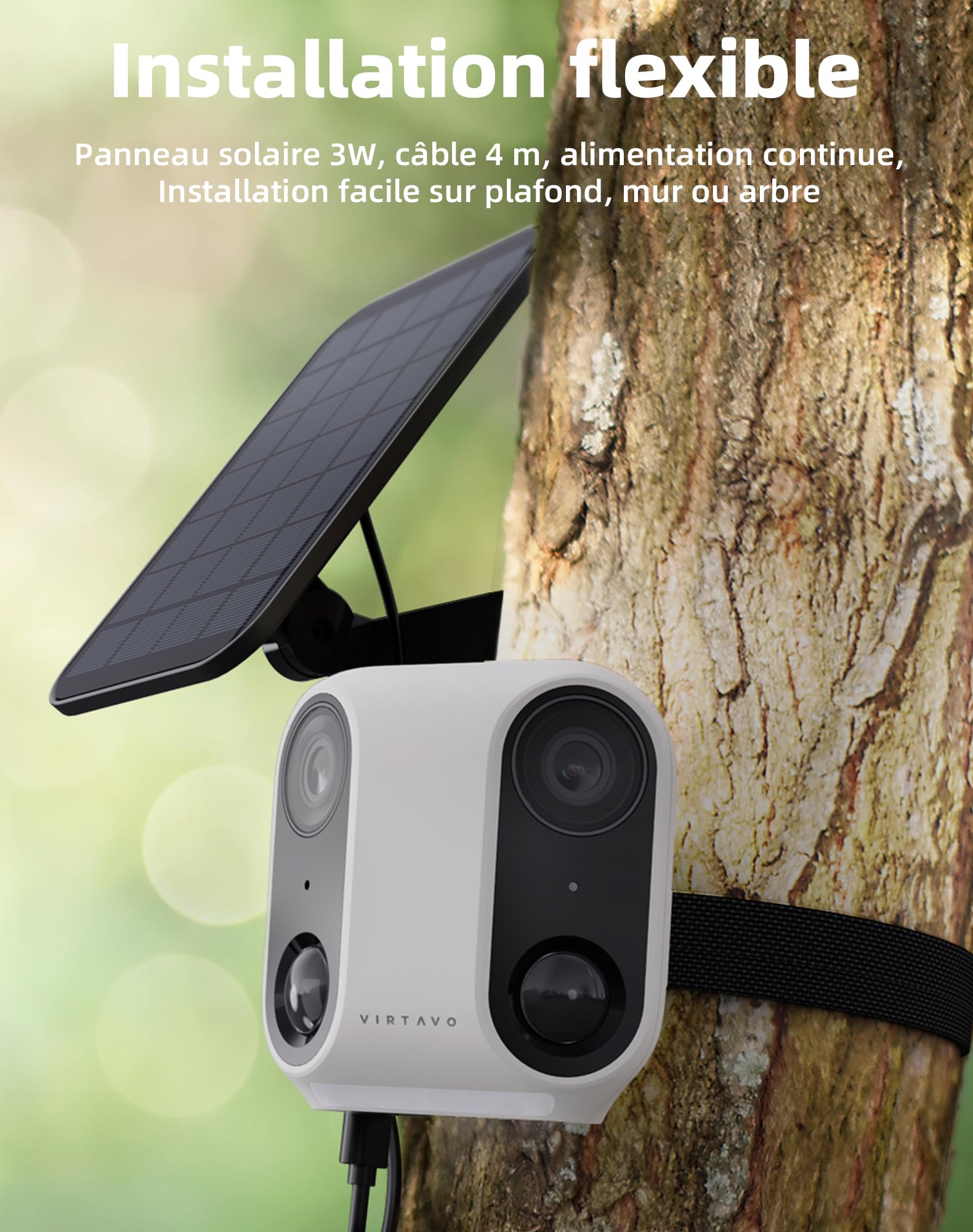 Caméra De Surveillance Extérieure Virtavo – Alimentation Solaire, WiFi, Vision Nocturne – Détection PIR, Audio Bidirectionnel