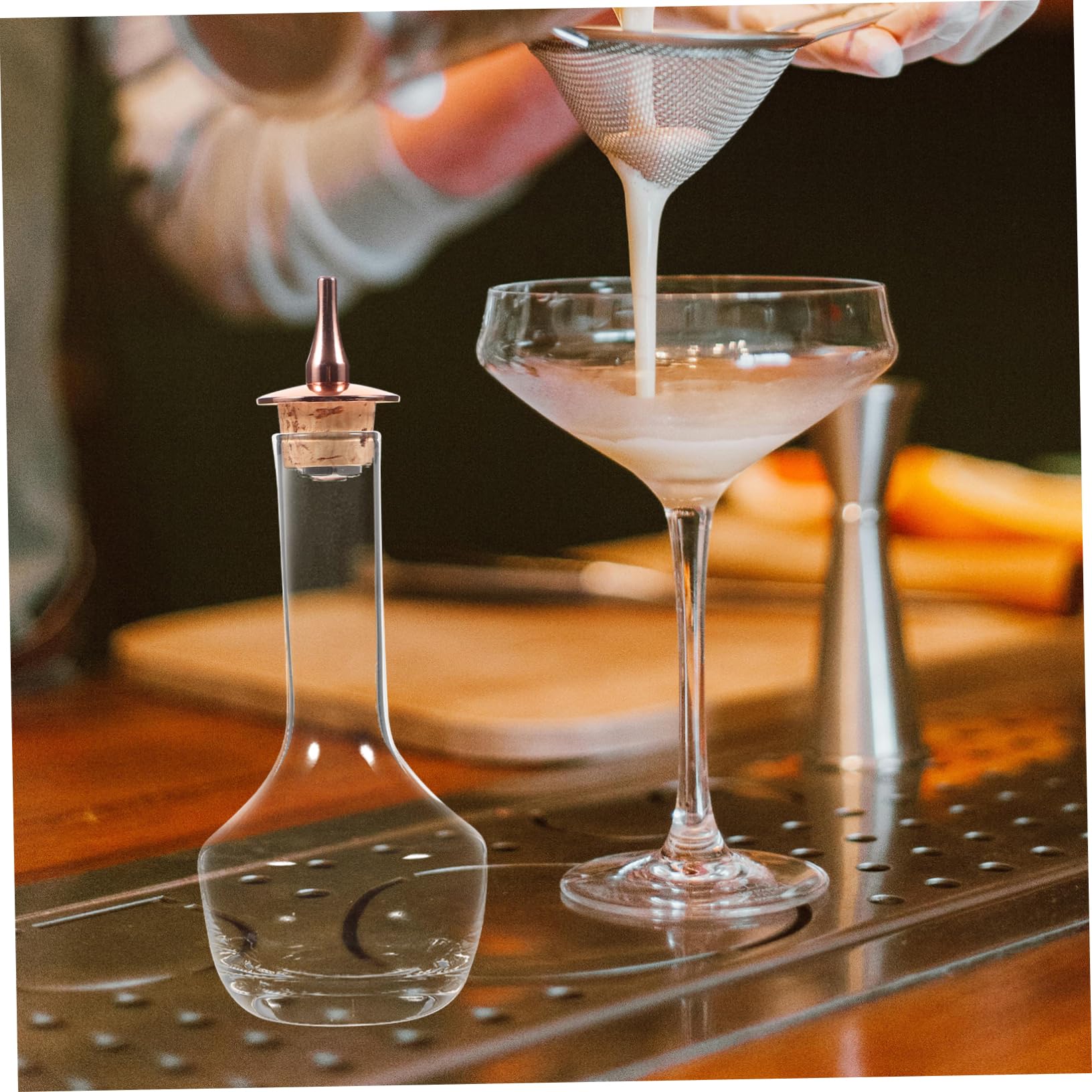 COLLBATH 2stücke Glass Bitter Bottle Mit Roségold-Dasher Deckel Für Cocktails Und Barbedarf Stilvolle Langlebige Glaskaraffe Für Zuhause Restaurants Und Bars