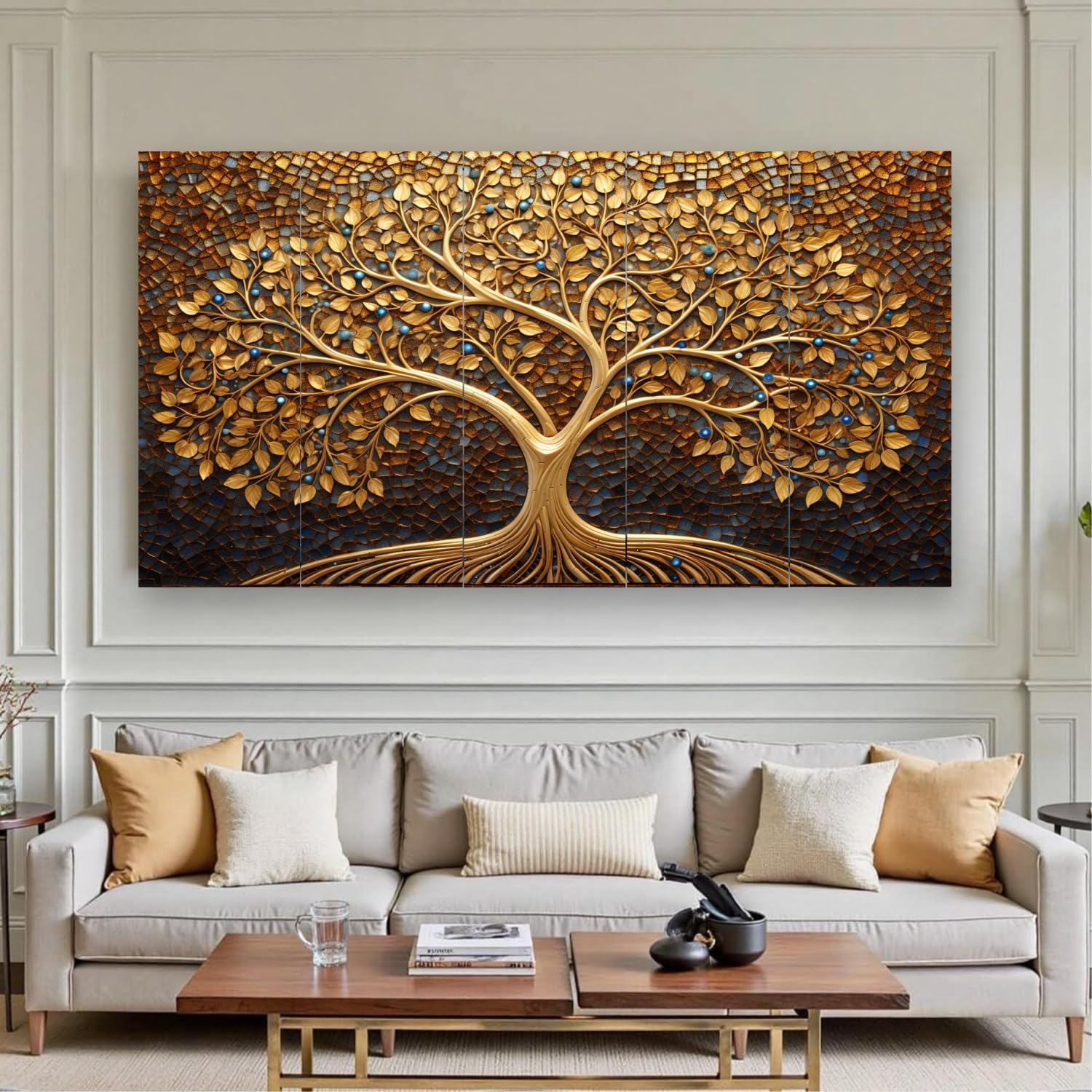 Golden Motion（ゴールデン・モーション） インテリアアート Artsense Golden Mosaic Lucky Wish Tree Wall Art Set – 5-Piece