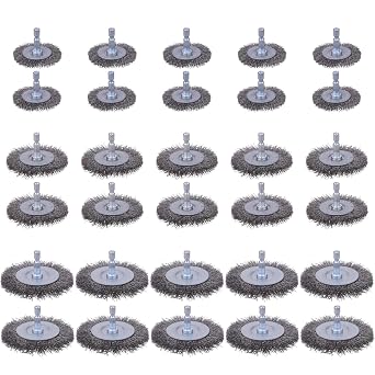 Rocaris 30 Pack Carbon Steel Wire Wheel Brush with 1/4-Inch Hex Shank, for Rust Removal, Corrosion and Scrub Surfaces, 3 Sizes