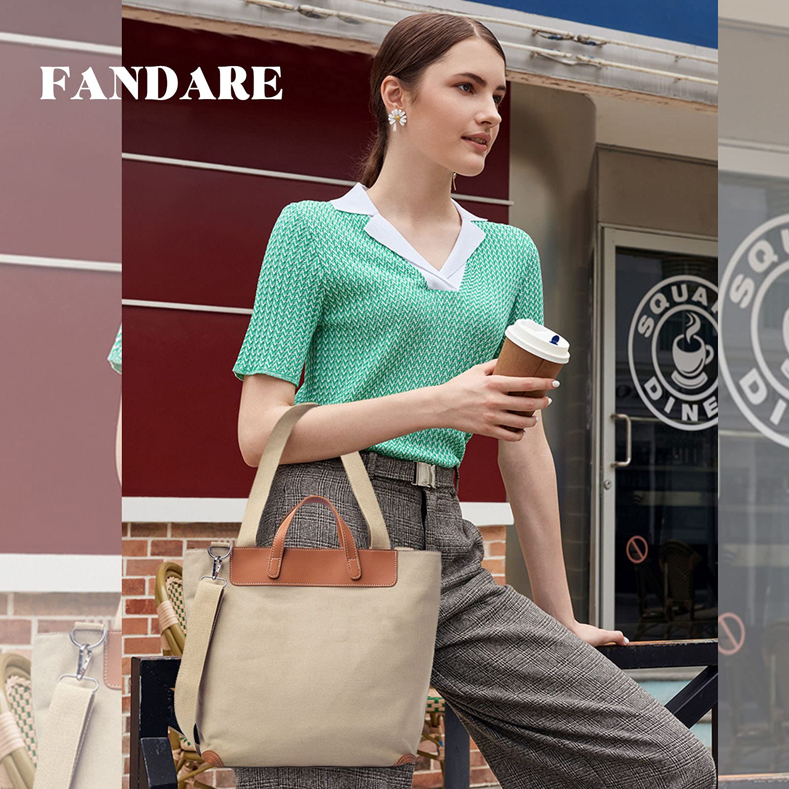 FANDARE Leggero Borsa Tracolla Spalla Tela Tote Donna Borsa a Mano Messenger per 12.9 Pollice Tablet Grande Shopping Viaggio Partito Work Crossbody Bag Cachi