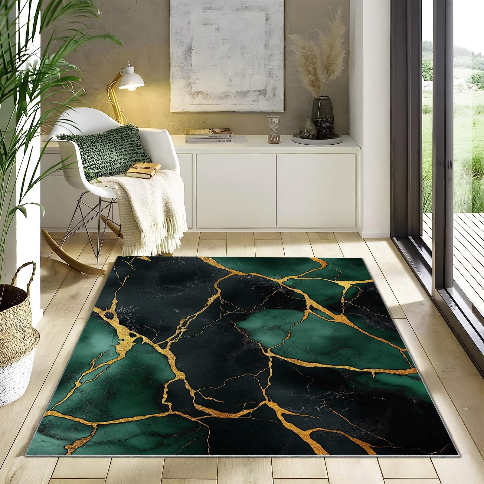 Generisch Wohnzimmer Teppich Smaragdgrün Outdoor Teppich Flur Schlafzimmer Digitale Kunst Marmor Teppich Küche Modern Kinderzimmer Flauschig rutschfest Teppich Waschbarer Teppich 160 x 230 cm