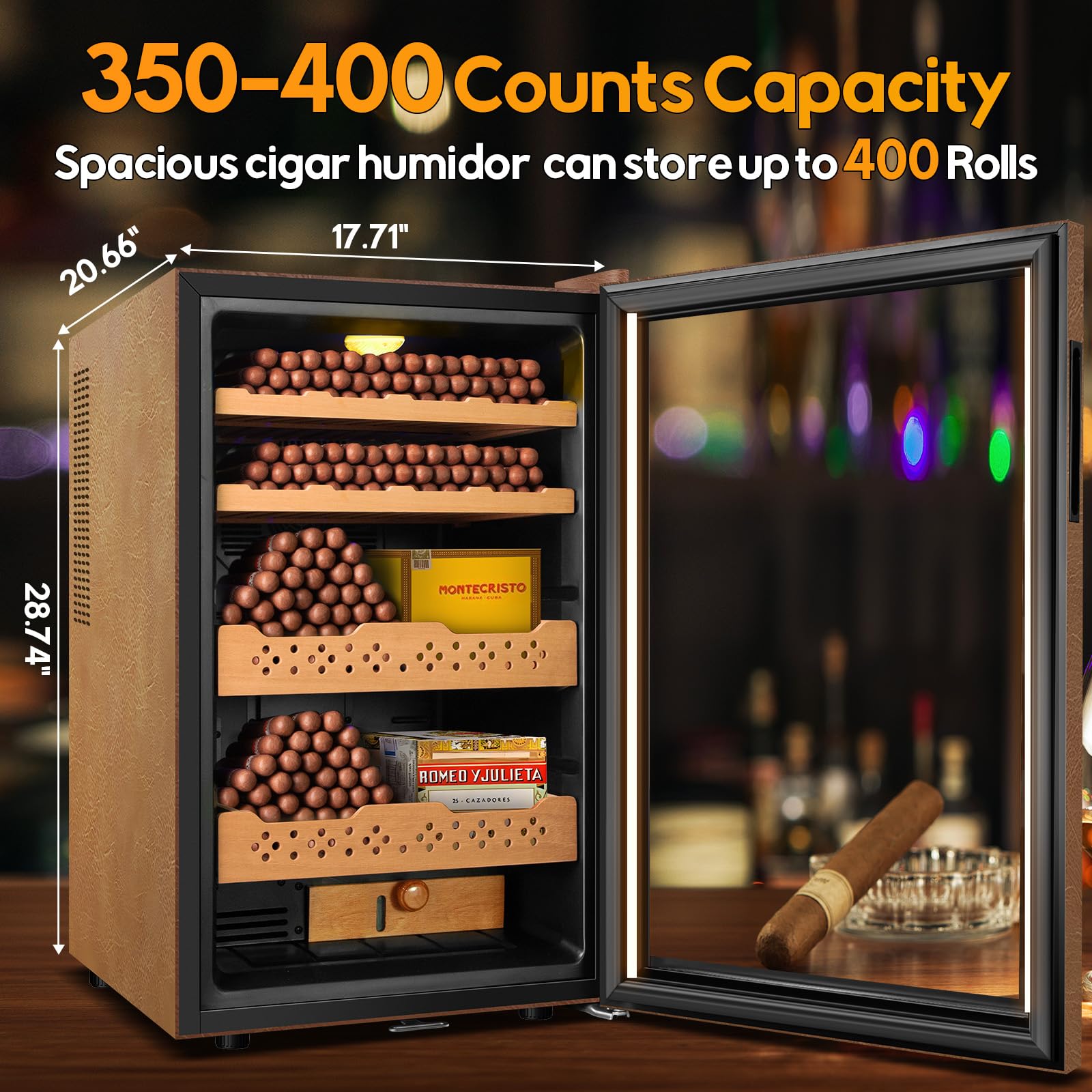 Velieta 70l Upgraded Electric Humidor With Leather, 400 Counts Large Capacity,Thermostatic Electric Cooler Cabinet With Digital LED Screen, Safety Lock,Smart Humidity & Temp Control, Gifts For Men on Fridge.com - View 5