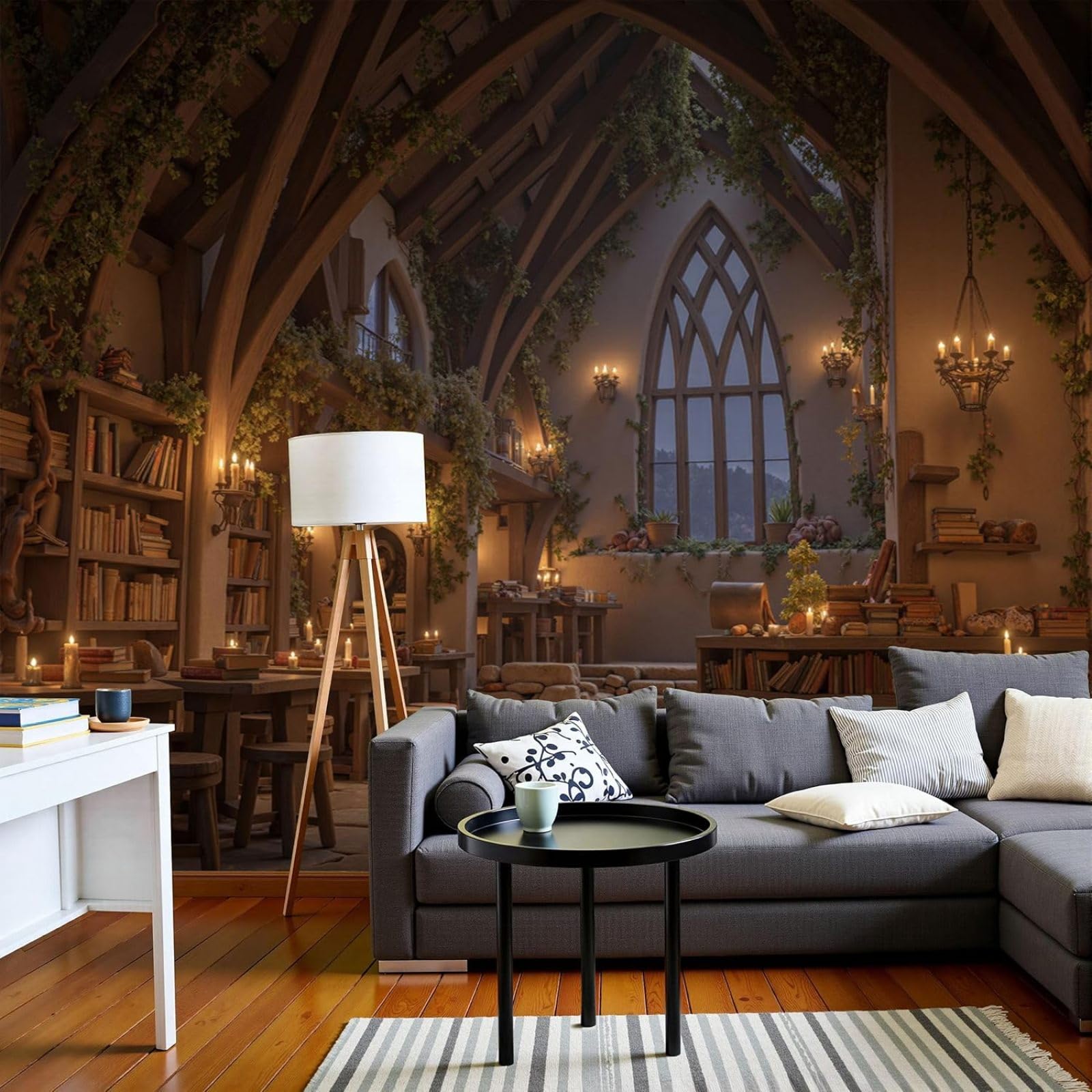 kfjhgbdshhj Non-Woven Photo Wallpaper Medieval Library 3D Effect Architecture European for Living Room Bedroom Brown Non-Woven Wallpaper for Wall,300cmx210cm Stickers - Frameless Painting - Poster