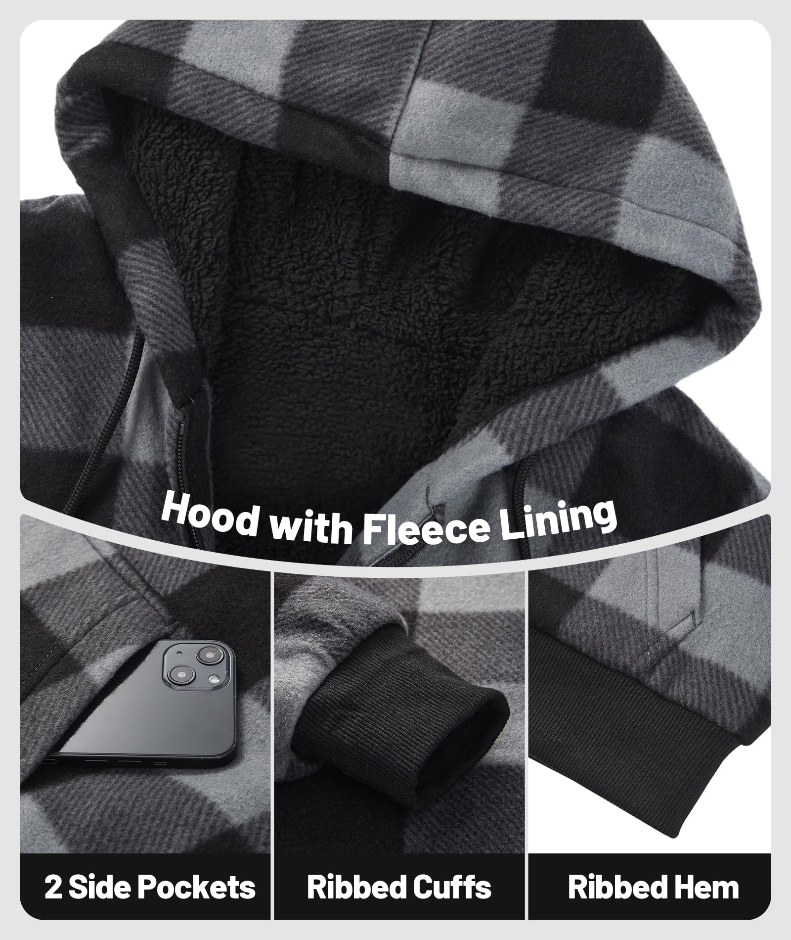 geeksport geeksport geeksport geeksport Felpa da Uomo con Cappuccio e Full Zip Fleece Hoodies for Men Sportive Inverno