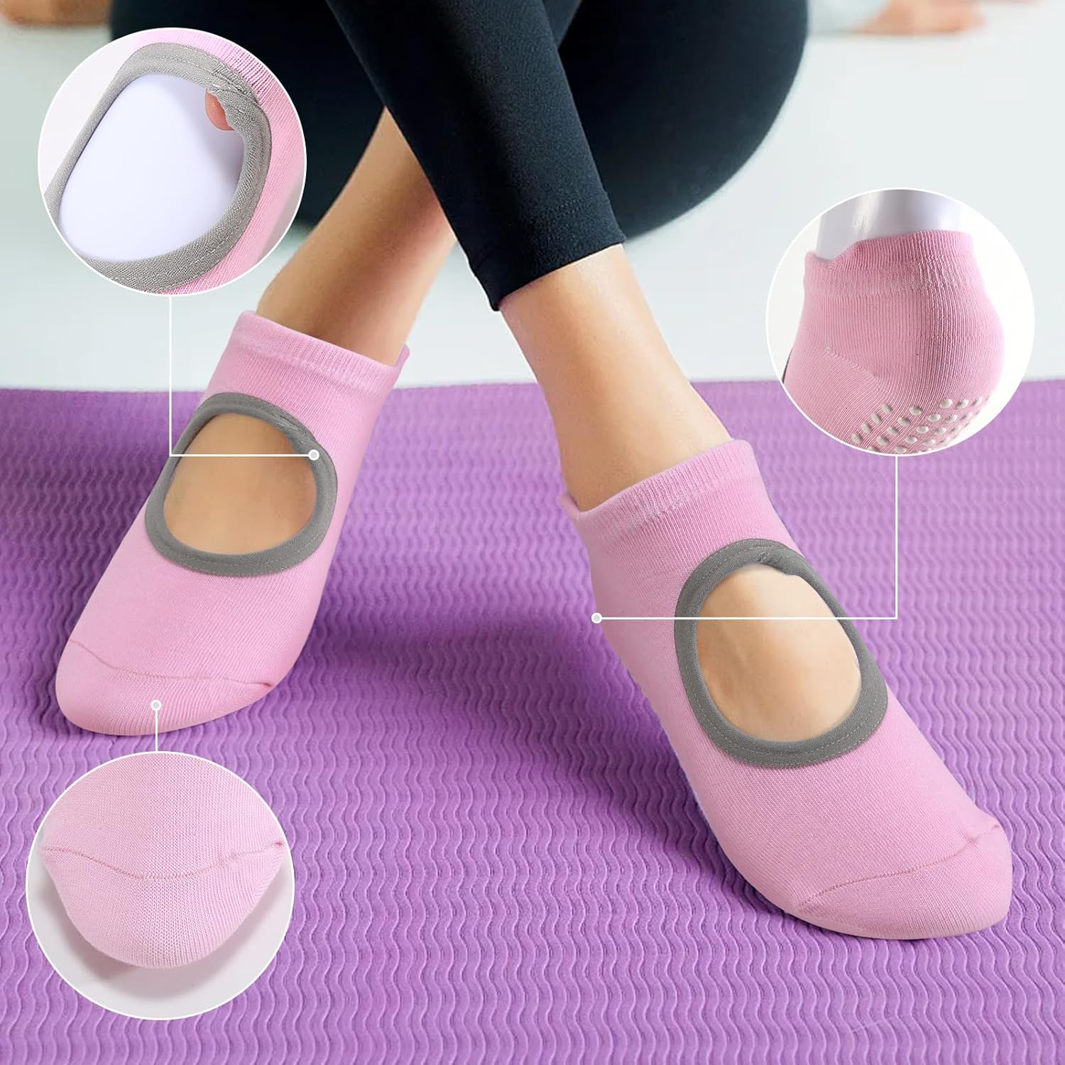 VZZNN 16 Pairs Grip Pilates Socks for Women, Non Slip Yoga Athletic Socks with Grips Open Top for Barre Ballet Barefoot Exercises Hospital