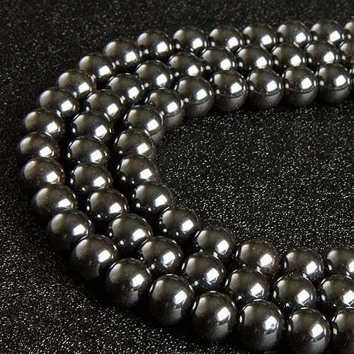 Miniatura 3 de 60 cuentas de hematita negra natural de 0.236 pulgadas, cuentas redondas sueltas para hacer joyas