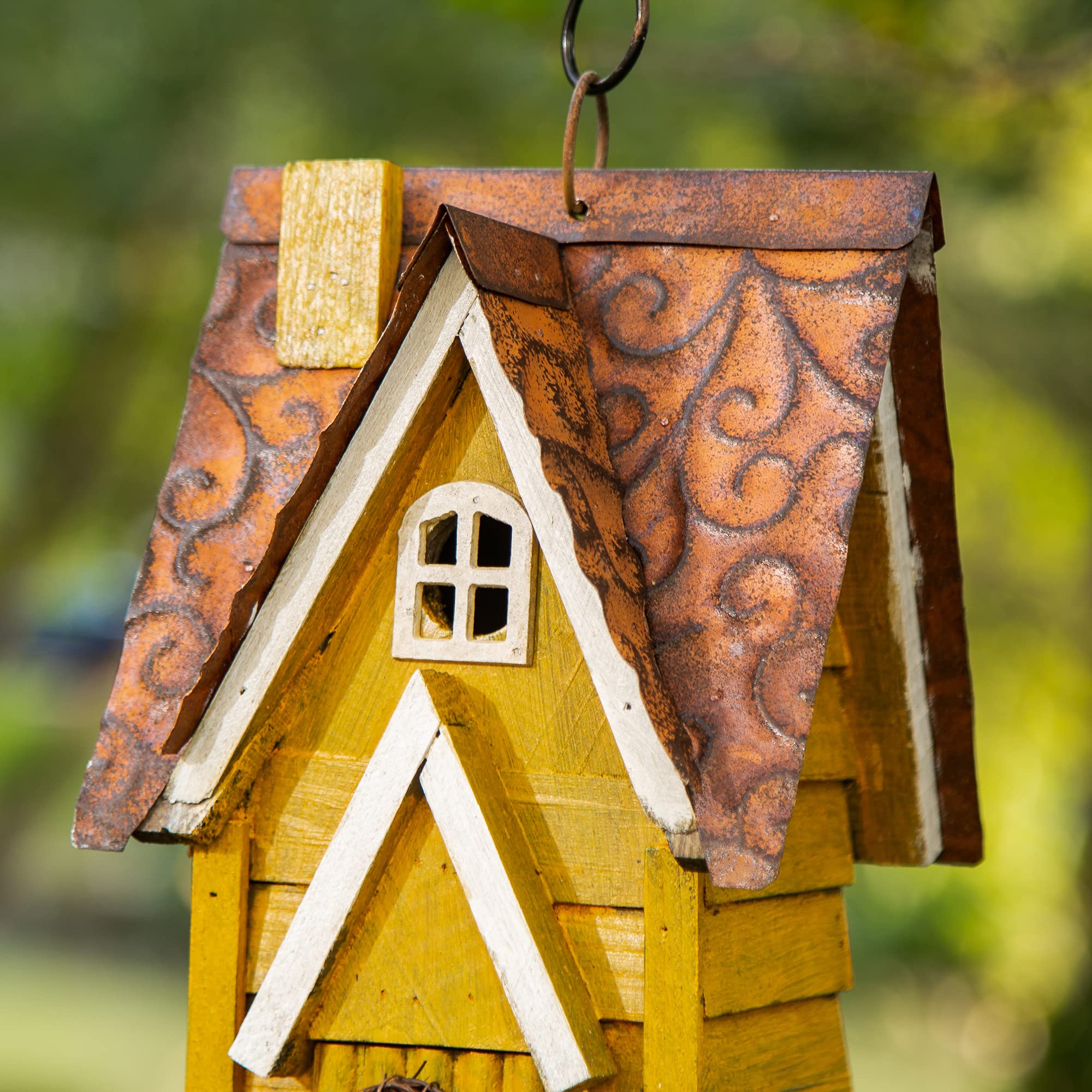 Glitzhome GH90085 - Casa de pájaros Colgante de Madera Envejecida para jardín, Color Amarillo
