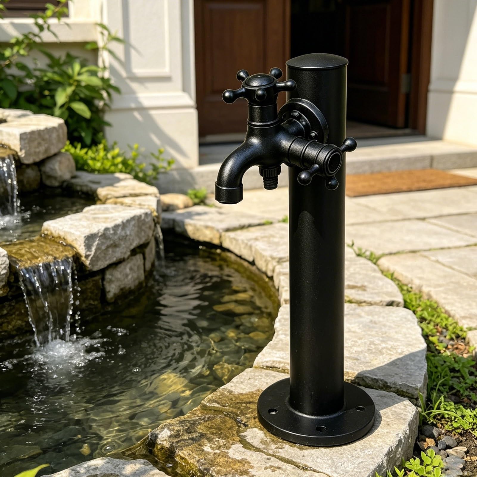 Gaommini Round B Outdoor Water Column With Faucet, Floor Mounted Hydrant Water Tap, Decorative Fountain With Faucet Retro Water Feature Post For Garden Farm Pasture Backyard(,Height: 80Cm/31.5In)