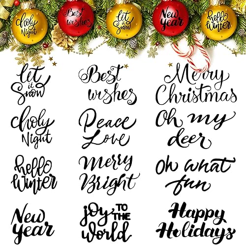 Chinco 24 Pcs Christmas Word Stickers for Crafts Christmas Vinyl Stickers Xmas Holiday Letter Decals for Ornament Ball Glass Jars Ball Bottle Wood