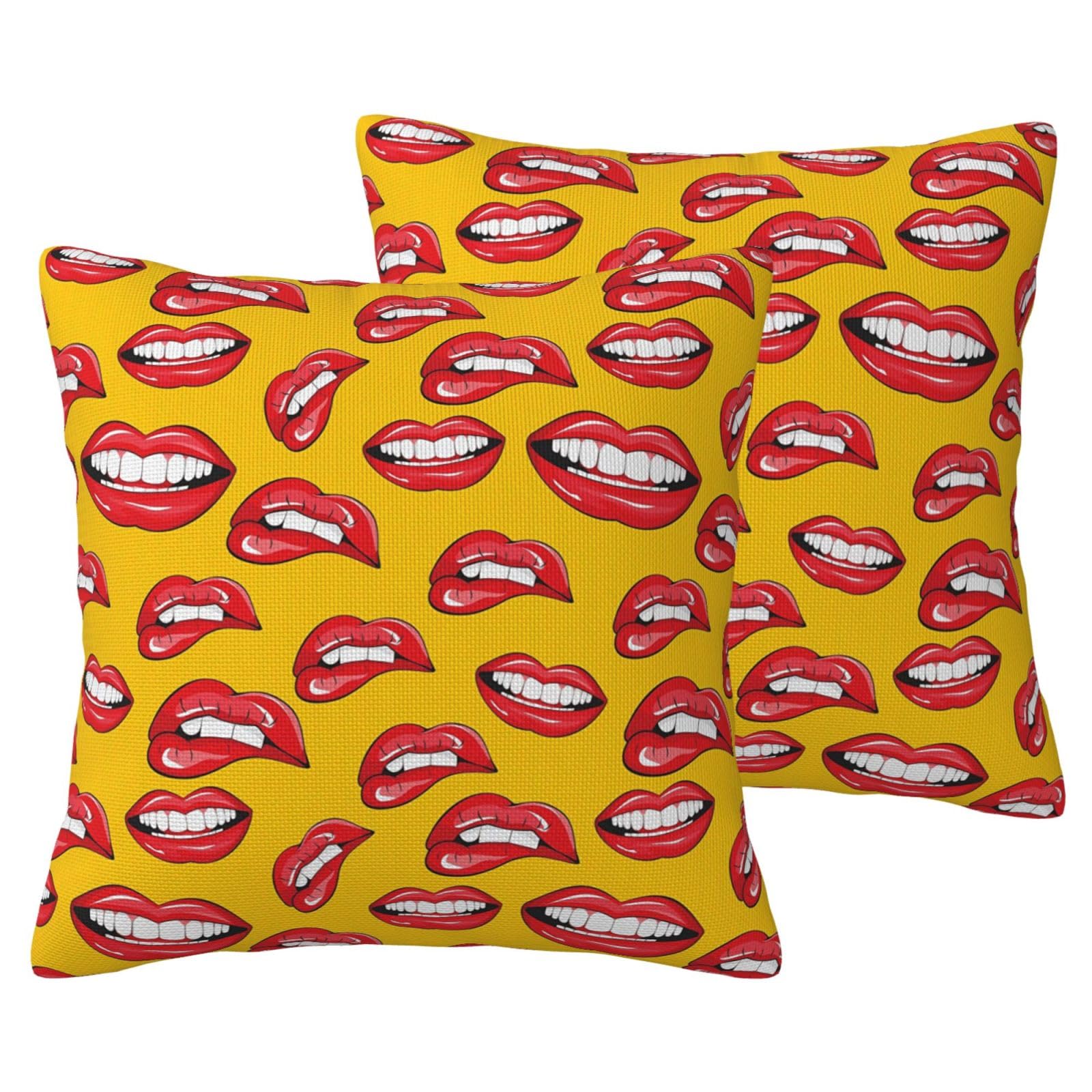 Housse de coussin imitation lin visage femme au sourire audacieux et poétique