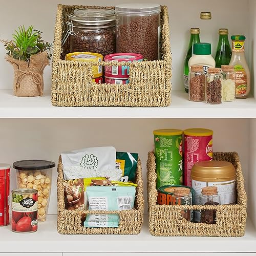 Miniatura 3 de Vagusicc Cesta de almacenamiento de mimbre, paquete de 3 cestas de mimbre tejidas a mano para almacenamiento con asas, cestas de almacenamiento para