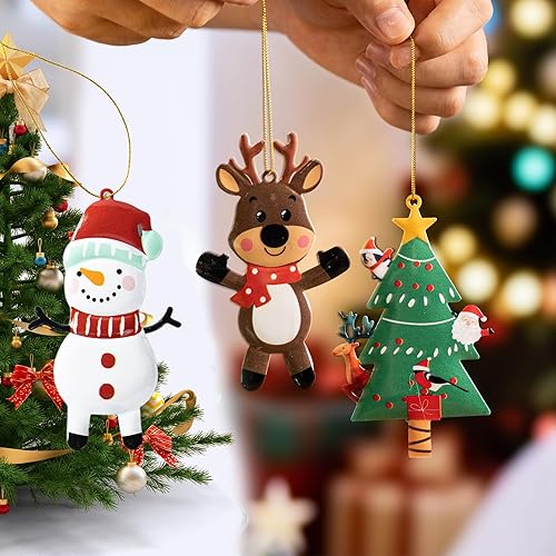 Miniatura 4 de Juego de adornos para árbol de Navidad, decoraciones navideñas con Papá Noel, muñeco de nieve, renos, personajes de elfos, 12 piezas