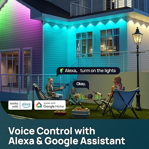 Miniatura 5 de Linkind Luces permanentes para exteriores, 100 pies con 72 LED triples, iluminación AI, RGBTW inteligente para luces de Halloween al aire libre,