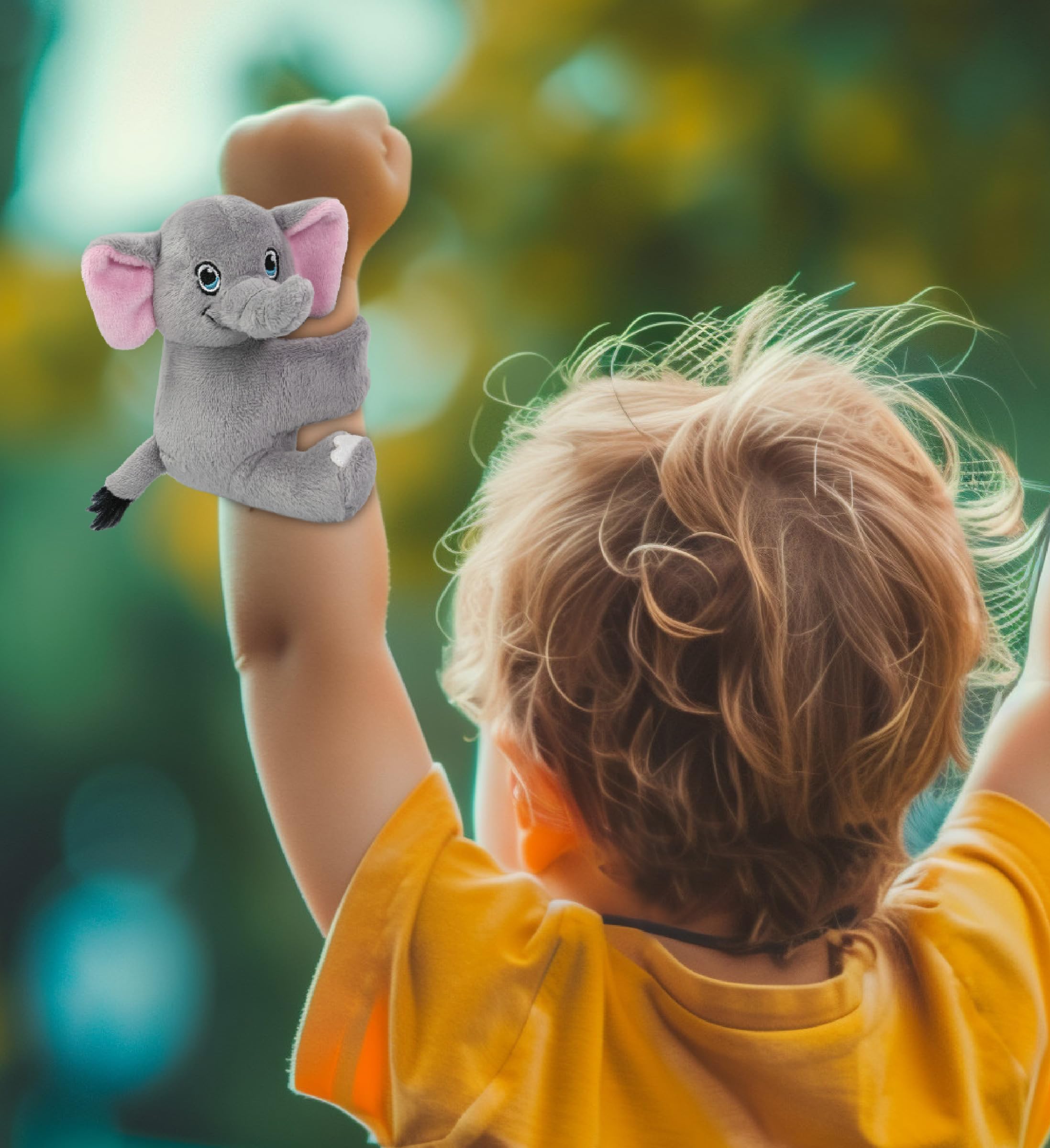 DolliBu Elephant Stuffed Animal Slap Bracelet - Fluffy Wild Animal Magnetic Snap Bracelet for Kids, Wearable Plush Slap Bracelet Wrist Band Toy for Children's Accessory, Play, Party Favor - 4.5 Inches