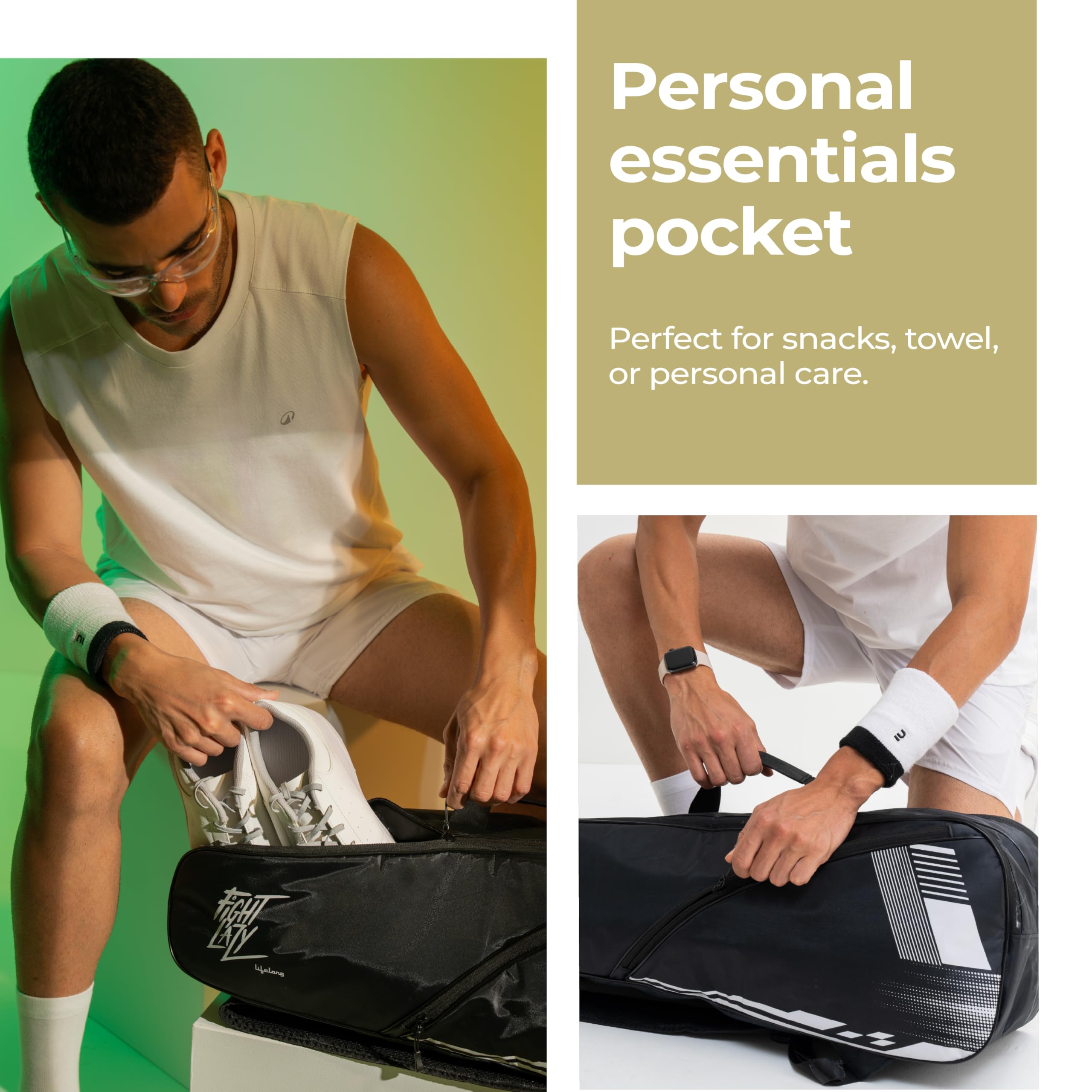 Lifelong Polyester Badminton Kit Bag for Men & Women,Dual Compartment,Personal Care Pouch,Water-Resistant Sports Bag with Soft Pads & Adjustable Strap for Badminton,Gym & Outdoor Use(Black & White) 3
